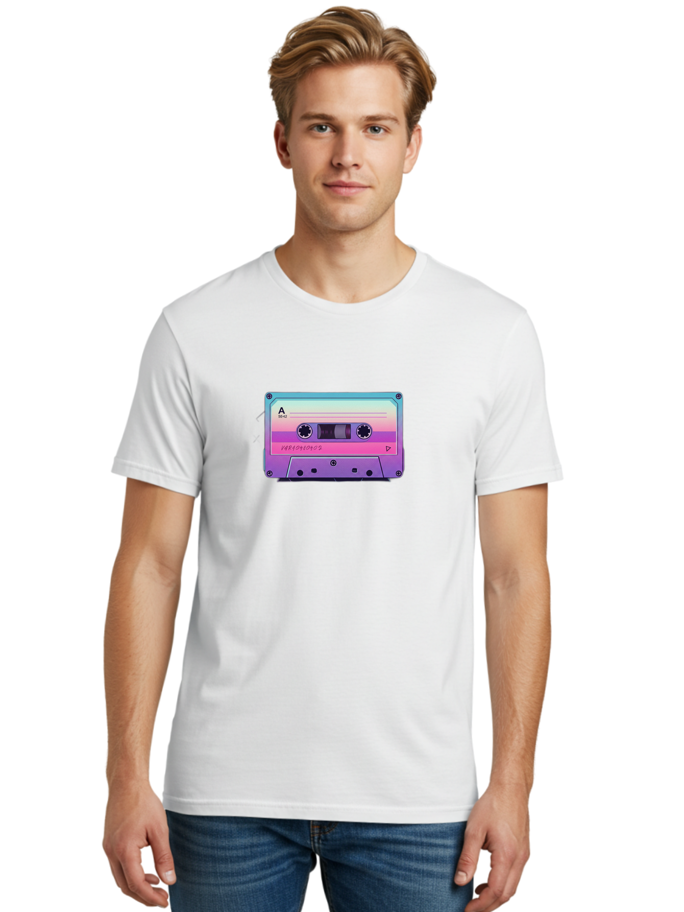 Cassette-Tape Men'S Graphic Tee, 100% Cotton, Comfortable Casual Summer Wear, Machine Washable, Retro Cassette Tape, Vintage Music Format, Nostalgic Tech, 80S And 90S Music, Pastel Colors, Various Artists Mix Tape, Music Lover'S Icon Bab720 30