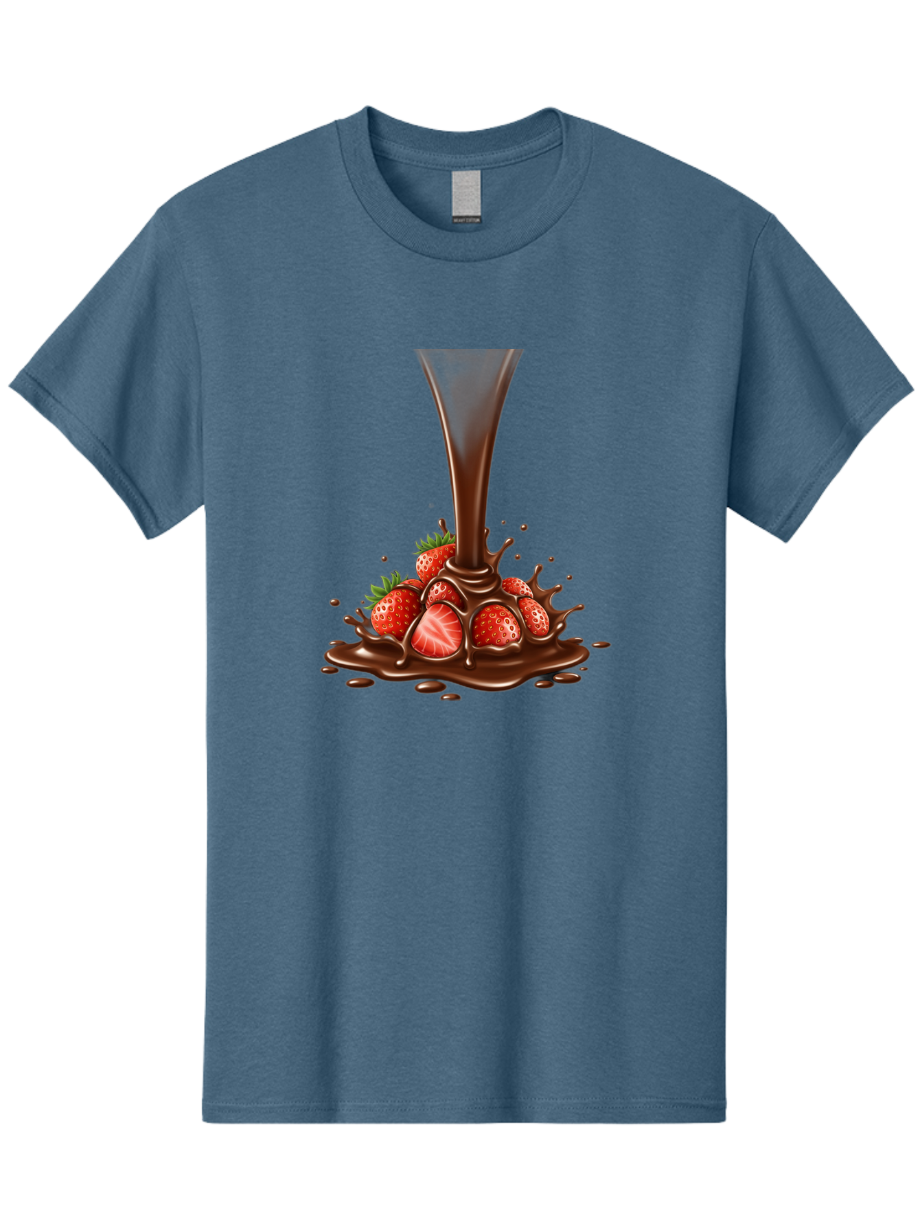 Chocolate-And-Strawberries Men'S Graphic Tee, 100% Cotton, Comfortable Casual Summer Wear, Machine Washable, Chocolate Sauce Pouring, Strawberries, Sweet Treat, Dessert, Indulgent, Chocolate Fondue, Strawberries And Chocolate, Dessert Lover, Bab737 15