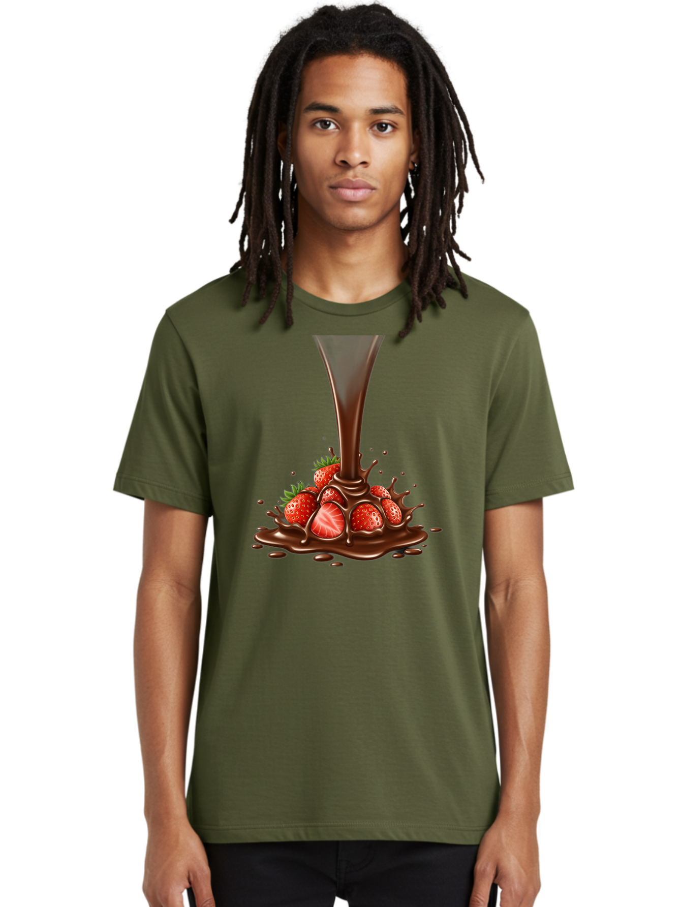 Chocolate-And-Strawberries Men'S Graphic Tee, 100% Cotton, Comfortable Casual Summer Wear, Machine Washable, Chocolate Sauce Pouring, Strawberries, Sweet Treat, Dessert, Indulgent, Chocolate Fondue, Strawberries And Chocolate, Dessert Lover, Bab737 26