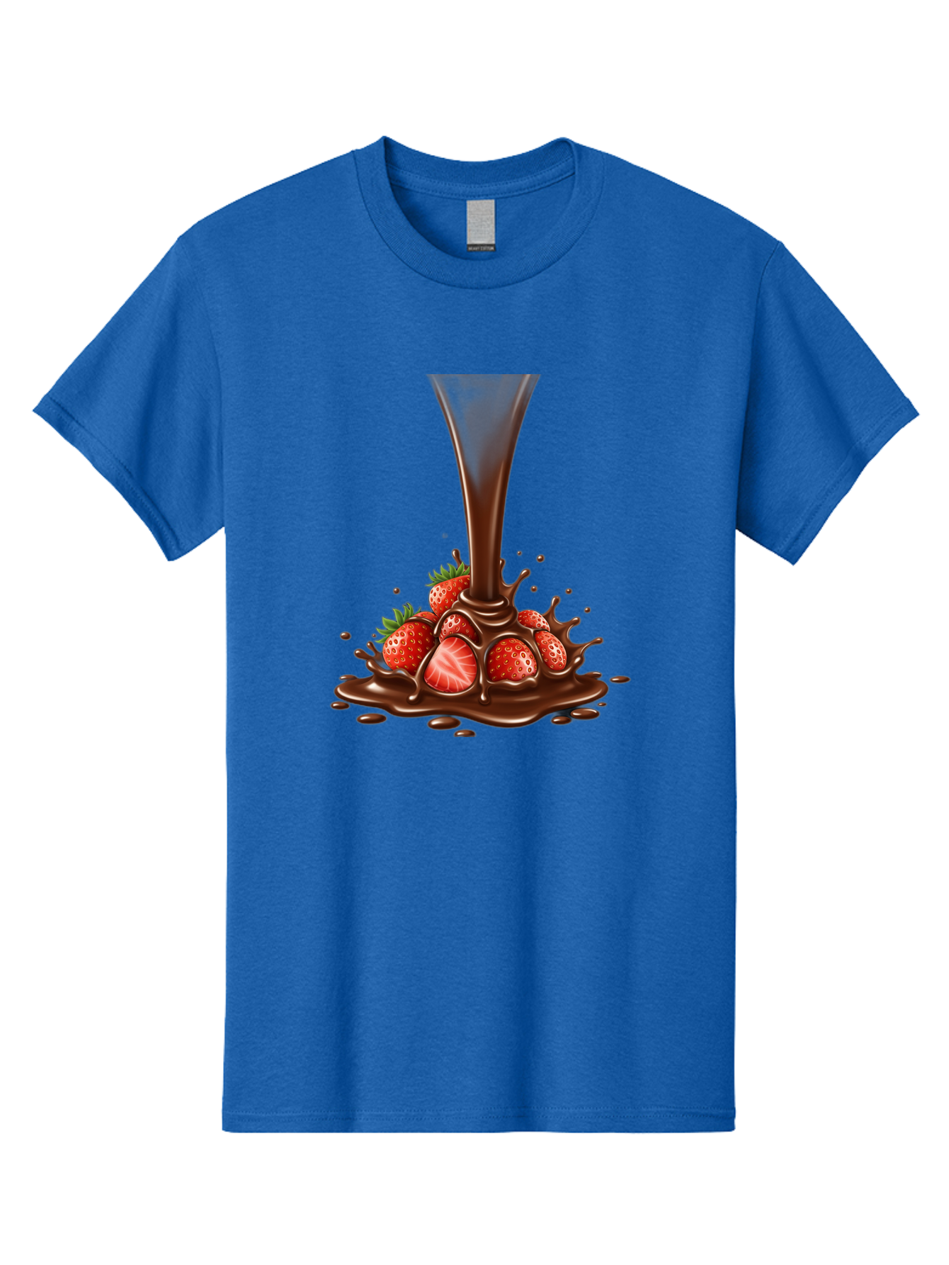 Chocolate-And-Strawberries Men'S Graphic Tee, 100% Cotton, Comfortable Casual Summer Wear, Machine Washable, Chocolate Sauce Pouring, Strawberries, Sweet Treat, Dessert, Indulgent, Chocolate Fondue, Strawberries And Chocolate, Dessert Lover, Bab737 4