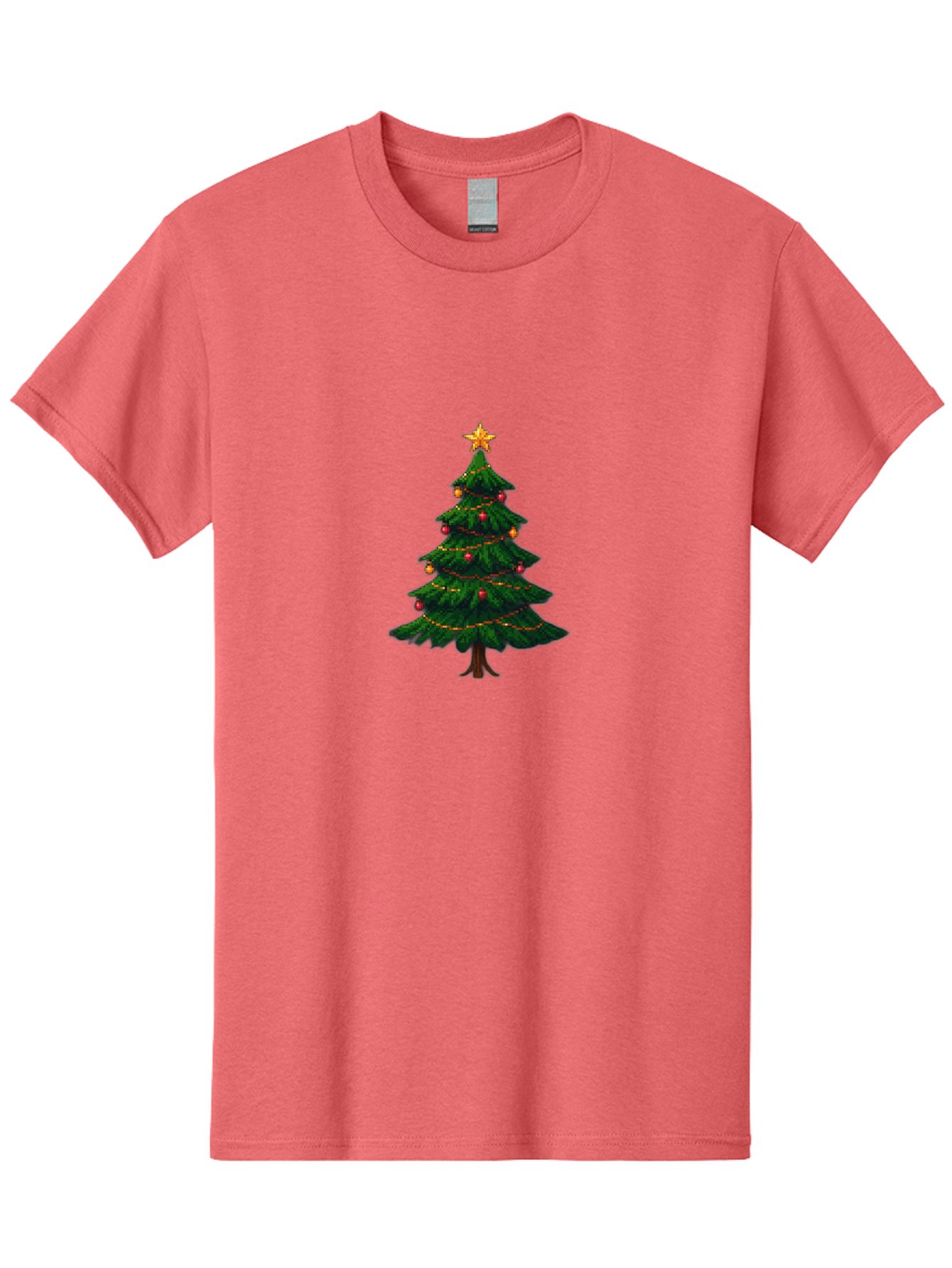 Christmas-Tree-1 Men'S Graphic Tee, 100% Cotton, Comfortable Casual Summer Wear, Machine Washable, Christmas Tree Illustration, Decorated Tree, Festive Decorations, Red And Gold Ornaments, String Lights, Golden Star, Holiday Season, Bab749 2