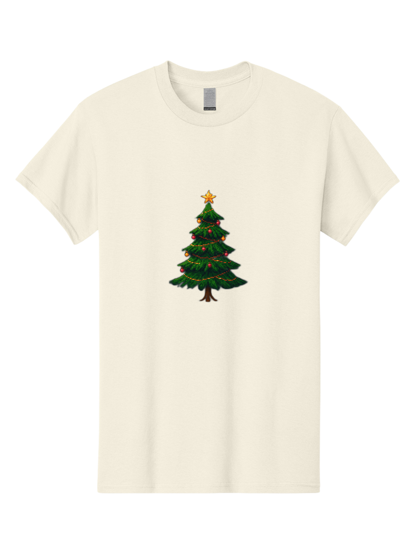 Christmas-Tree-1 Men'S Graphic Tee, 100% Cotton, Comfortable Casual Summer Wear, Machine Washable, Christmas Tree Illustration, Decorated Tree, Festive Decorations, Red And Gold Ornaments, String Lights, Golden Star, Holiday Season, Bab749 5