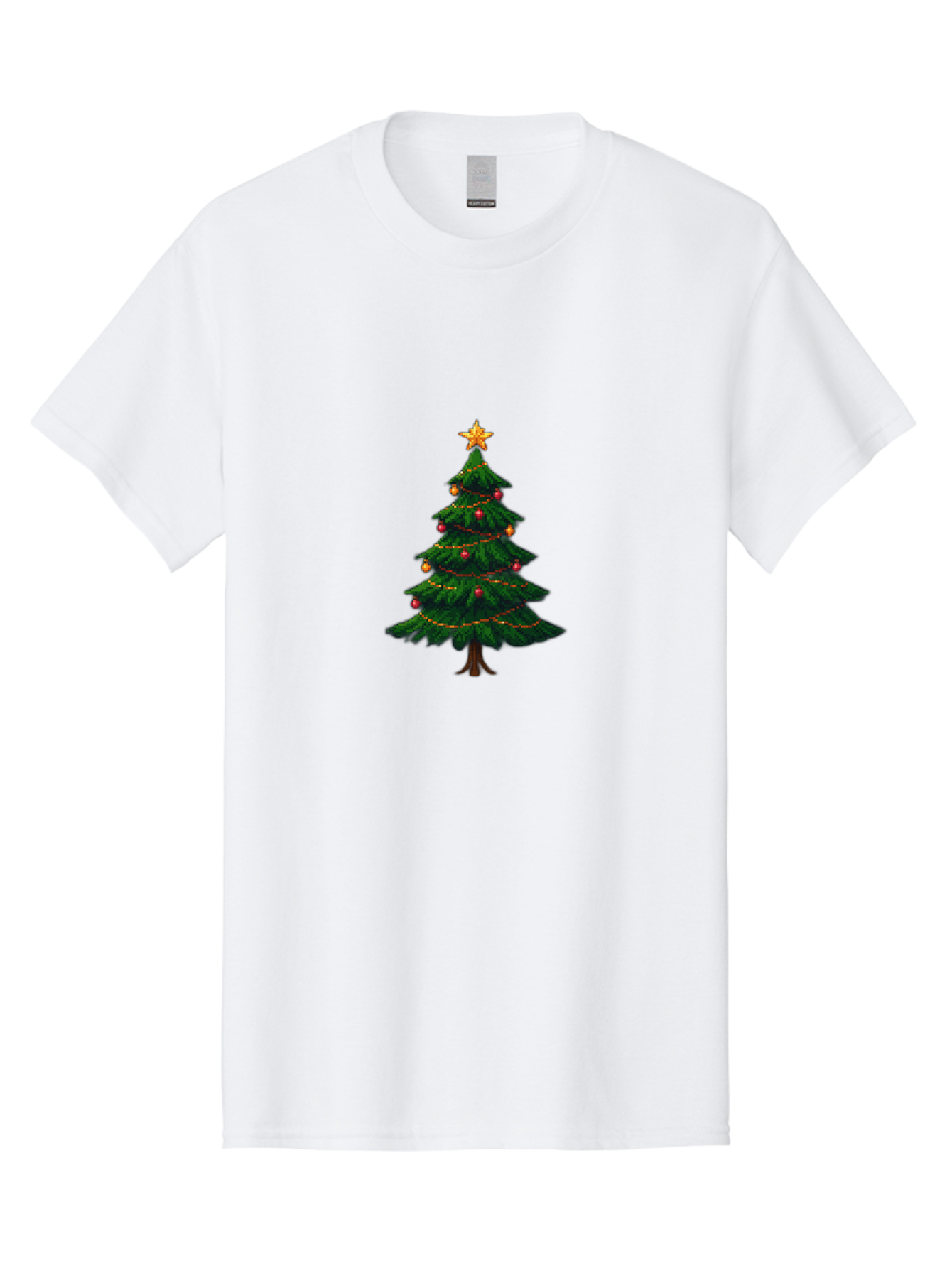 Christmas-Tree-1 Men'S Graphic Tee, 100% Cotton, Comfortable Casual Summer Wear, Machine Washable, Christmas Tree Illustration, Decorated Tree, Festive Decorations, Red And Gold Ornaments, String Lights, Golden Star, Holiday Season, Bab749 13
