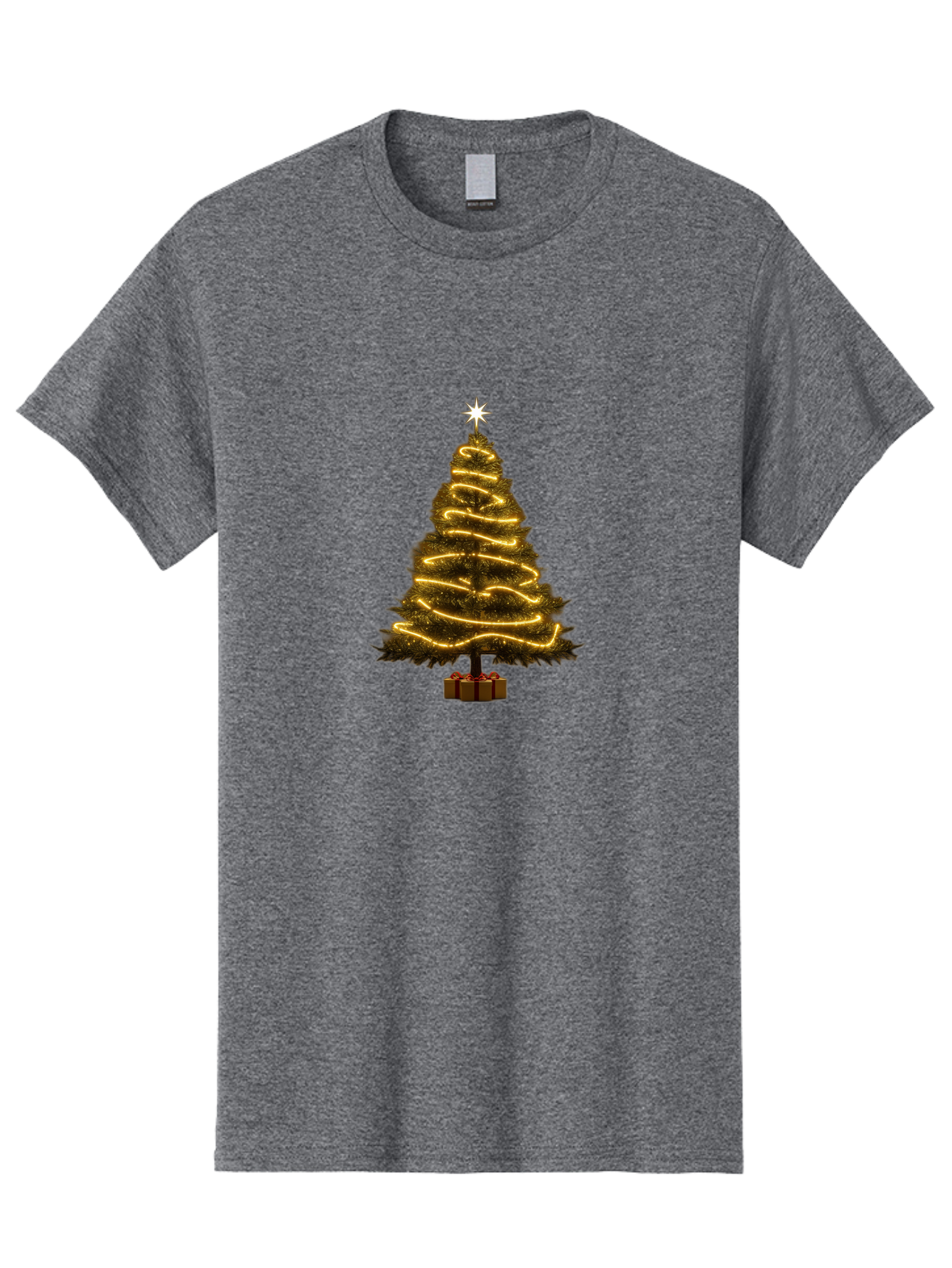 Christmas-Tree-3 Men'S Graphic Tee, 100% Cotton, Comfortable Casual Summer Wear, Machine Washable, Christmas Tree Decoration, Festive Holiday Lights, Glowing String Lights, Star Topper, Winter Season, Holiday Cheer, Christmas Decoration, Bab751 6
