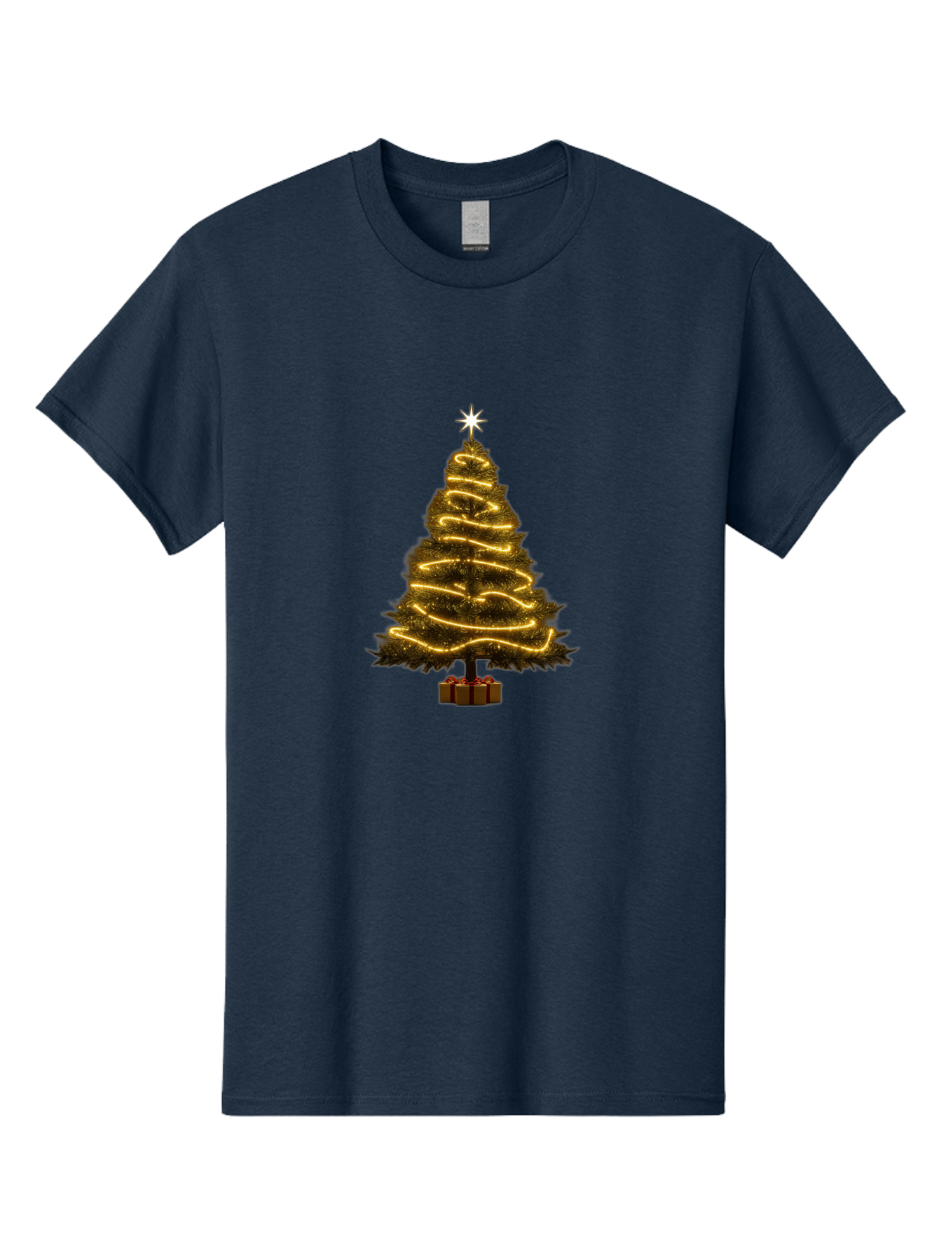 Christmas-Tree-3 Men'S Graphic Tee, 100% Cotton, Comfortable Casual Summer Wear, Machine Washable, Christmas Tree Decoration, Festive Holiday Lights, Glowing String Lights, Star Topper, Winter Season, Holiday Cheer, Christmas Decoration, Bab751 5