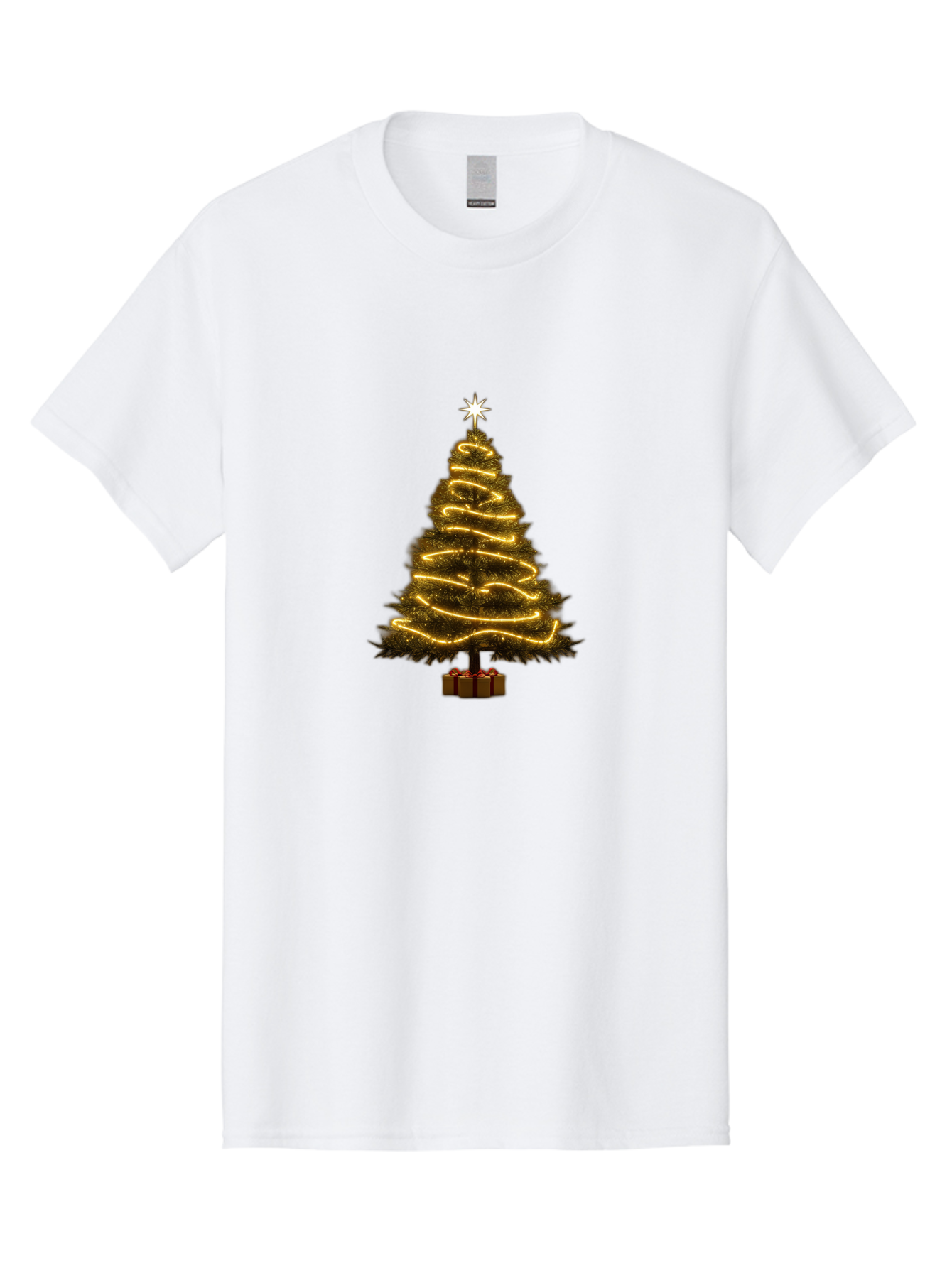 Christmas-Tree-3 Men'S Graphic Tee, 100% Cotton, Comfortable Casual Summer Wear, Machine Washable, Christmas Tree Decoration, Festive Holiday Lights, Glowing String Lights, Star Topper, Winter Season, Holiday Cheer, Christmas Decoration, Bab751 3