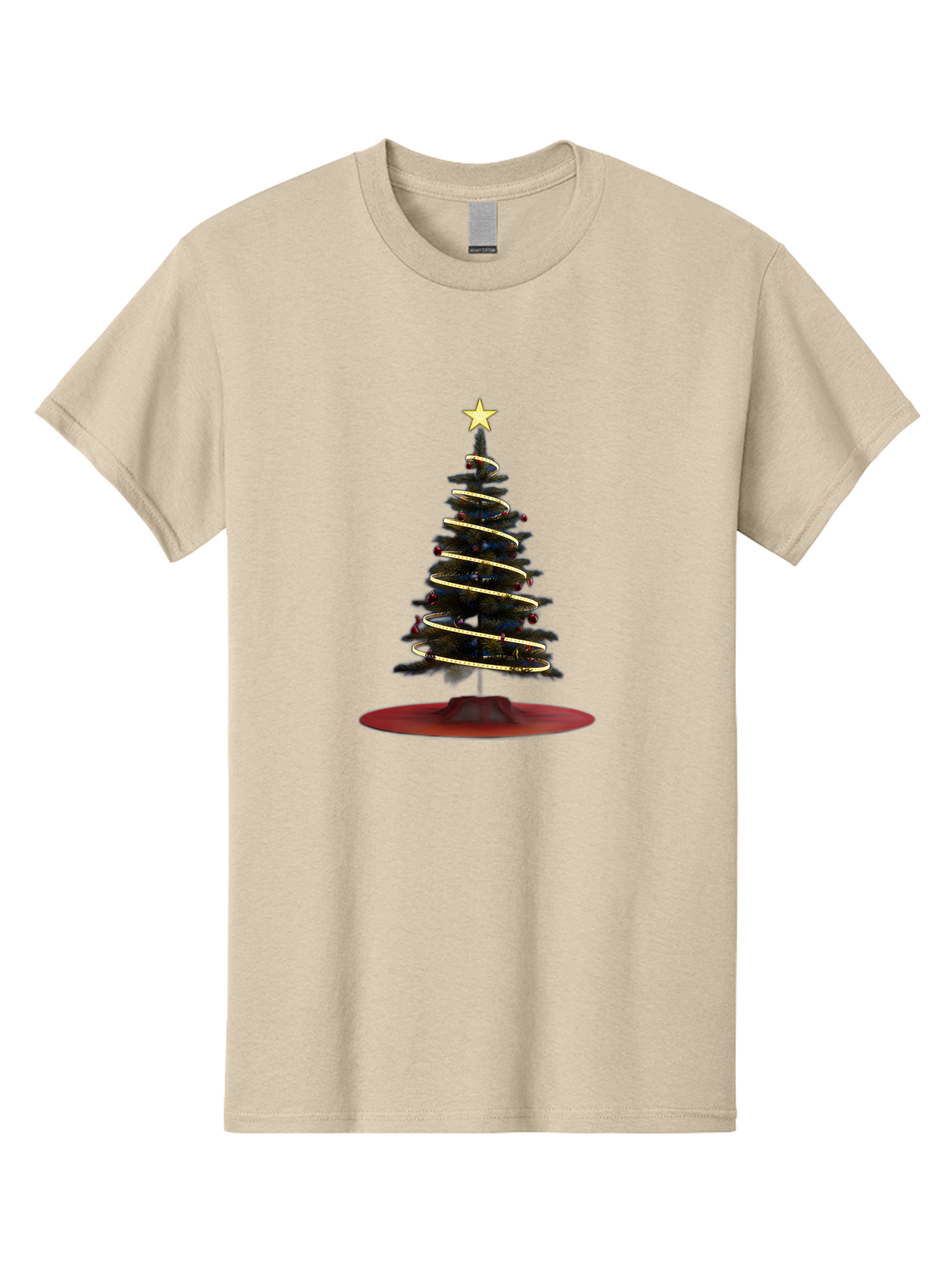Christmas-Tree Men'S Graphic Tee, 100% Cotton, Comfortable Casual Summer Wear, Machine Washable, Christmas Tree Decoration, Holiday Season, Festive Atmosphere, Spiral Gold Ribbon, Star Topper, Christmas Tree Lights, Winter Wonderland, Bab753 14