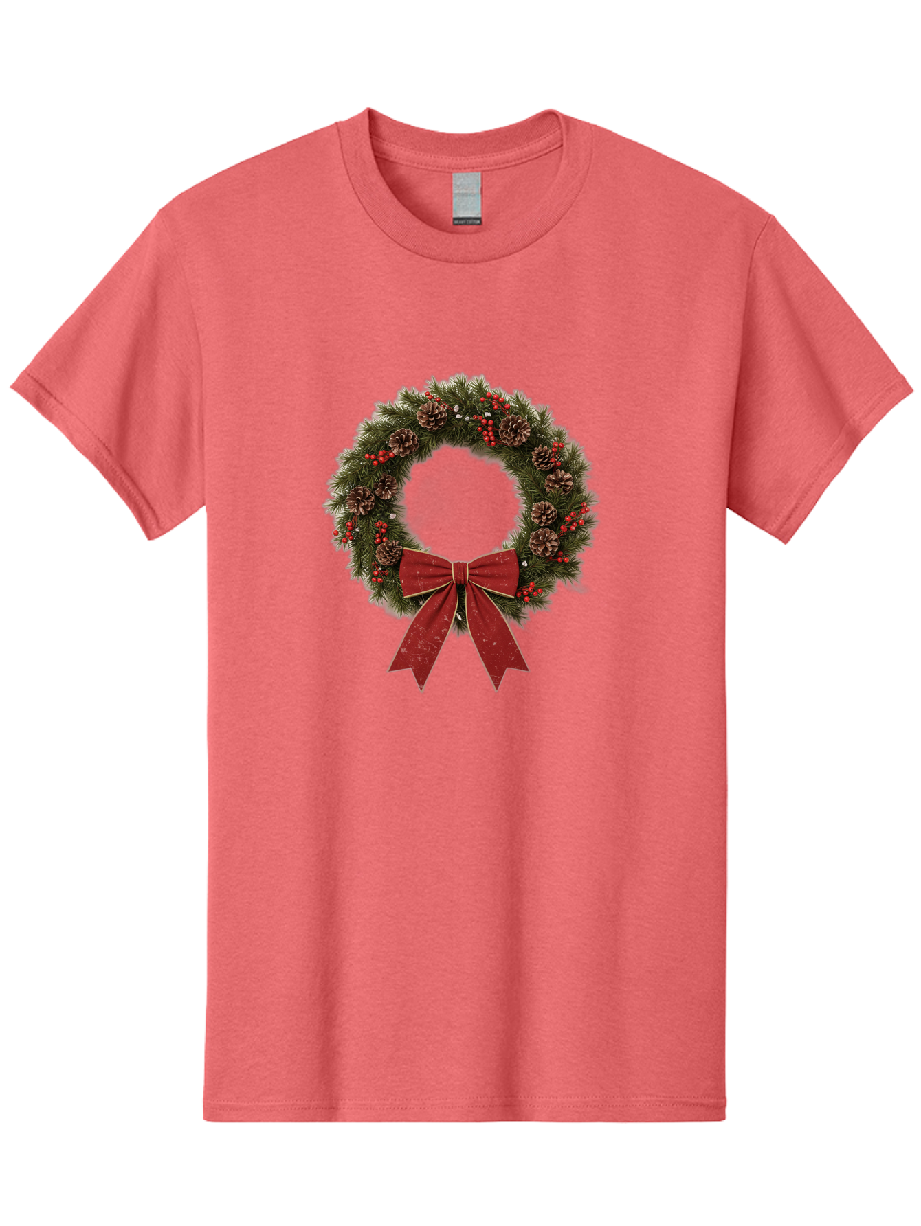 Christmas-Wreath-1 Men'S Graphic Tee, 100% Cotton, Comfortable Casual Summer Wear, Machine Washable, Christmas Wreath, Festive Decoration, Red Bow, Pinecones, Holly Berries, Evergreen Branches, Holiday Decor, Winter Wonderland, Seasonal Decor Bab754 7