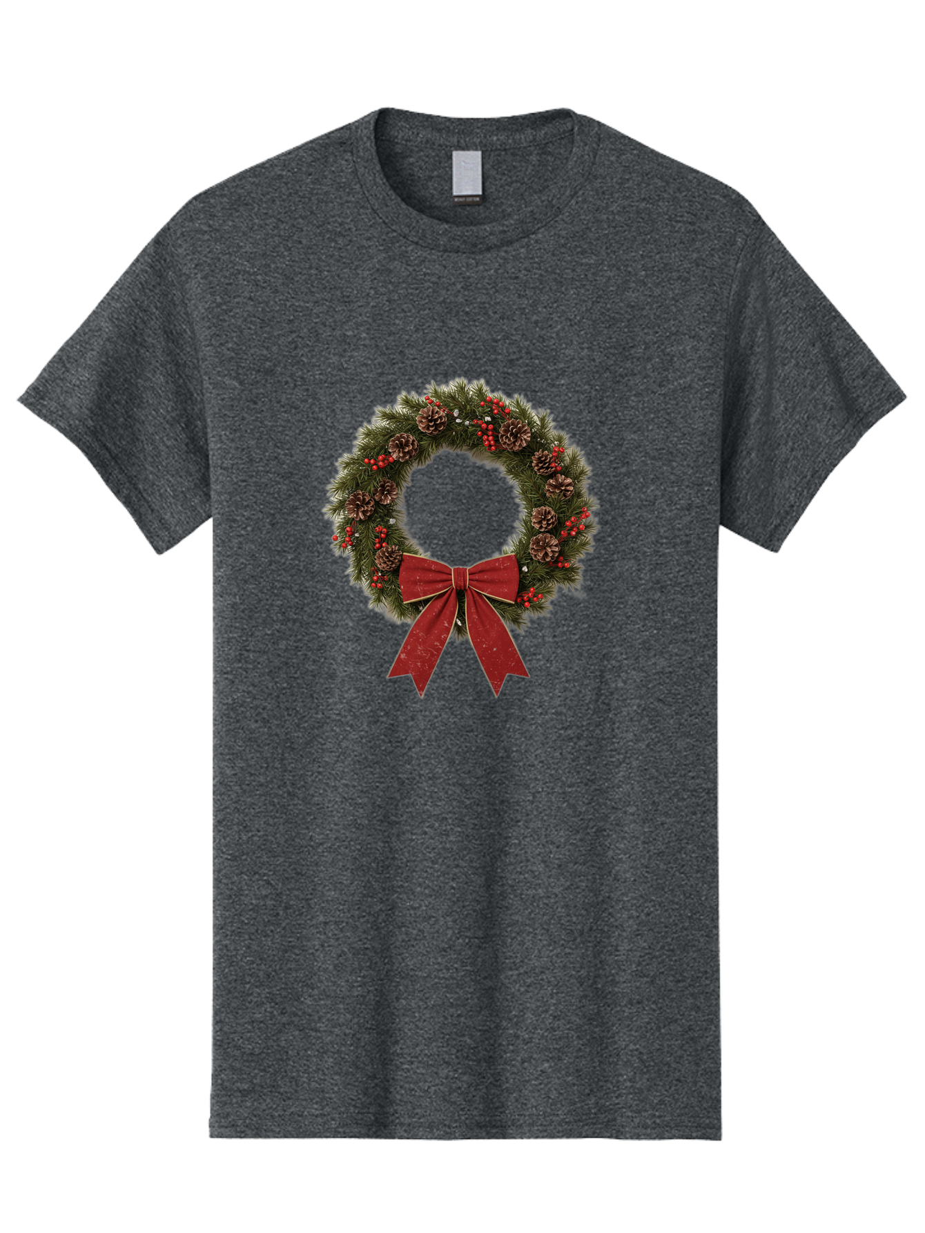 Christmas-Wreath-1 Men'S Graphic Tee, 100% Cotton, Comfortable Casual Summer Wear, Machine Washable, Christmas Wreath, Festive Decoration, Red Bow, Pinecones, Holly Berries, Evergreen Branches, Holiday Decor, Winter Wonderland, Seasonal Decor Bab754 5
