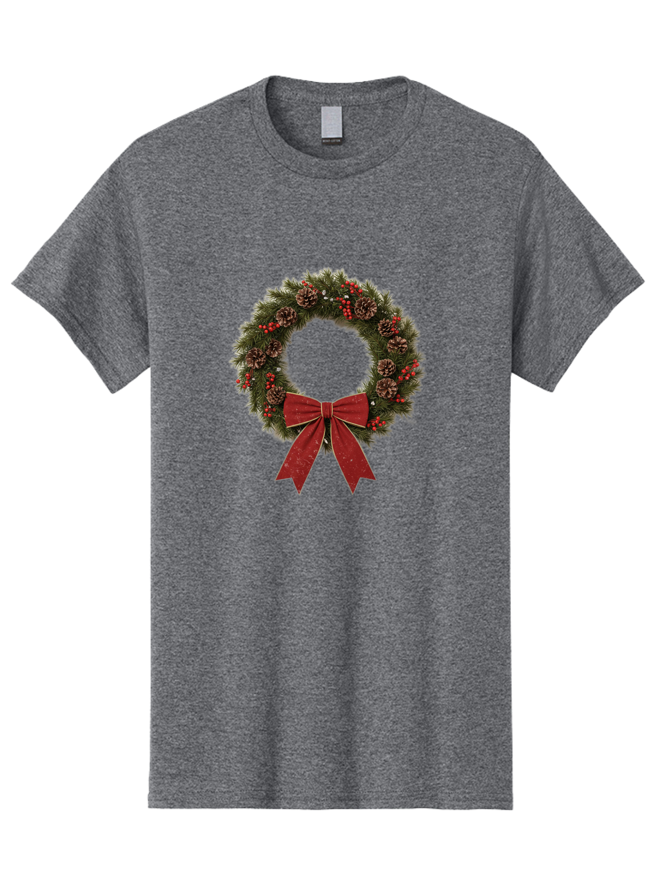 Christmas-Wreath-1 Men'S Graphic Tee, 100% Cotton, Comfortable Casual Summer Wear, Machine Washable, Christmas Wreath, Festive Decoration, Red Bow, Pinecones, Holly Berries, Evergreen Branches, Holiday Decor, Winter Wonderland, Seasonal Decor Bab754 10