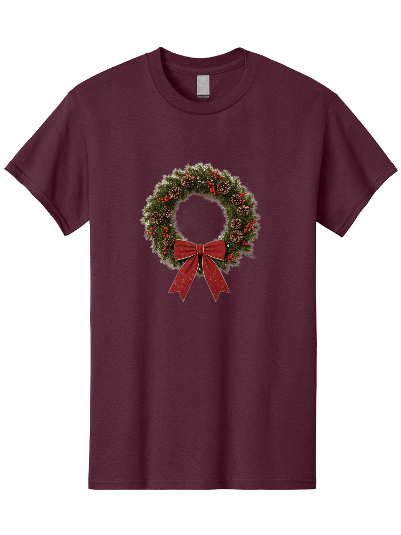 Christmas-Wreath-1 Men'S Graphic Tee, 100% Cotton, Comfortable Casual Summer Wear, Machine Washable, Christmas Wreath, Festive Decoration, Red Bow, Pinecones, Holly Berries, Evergreen Branches, Holiday Decor, Winter Wonderland, Seasonal Decor Bab754 13