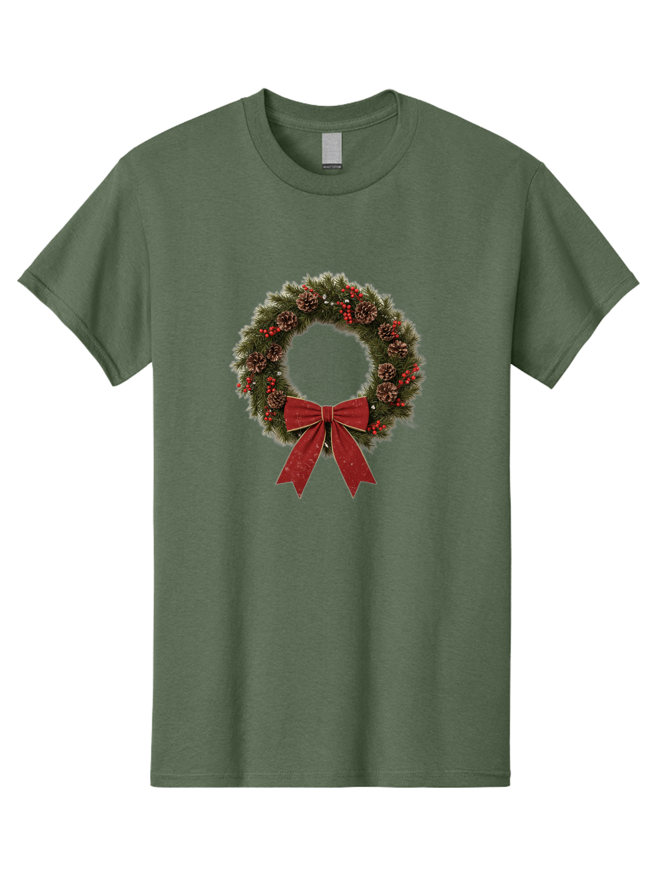 Christmas-Wreath-1 Men'S Graphic Tee, 100% Cotton, Comfortable Casual Summer Wear, Machine Washable, Christmas Wreath, Festive Decoration, Red Bow, Pinecones, Holly Berries, Evergreen Branches, Holiday Decor, Winter Wonderland, Seasonal Decor Bab754 3