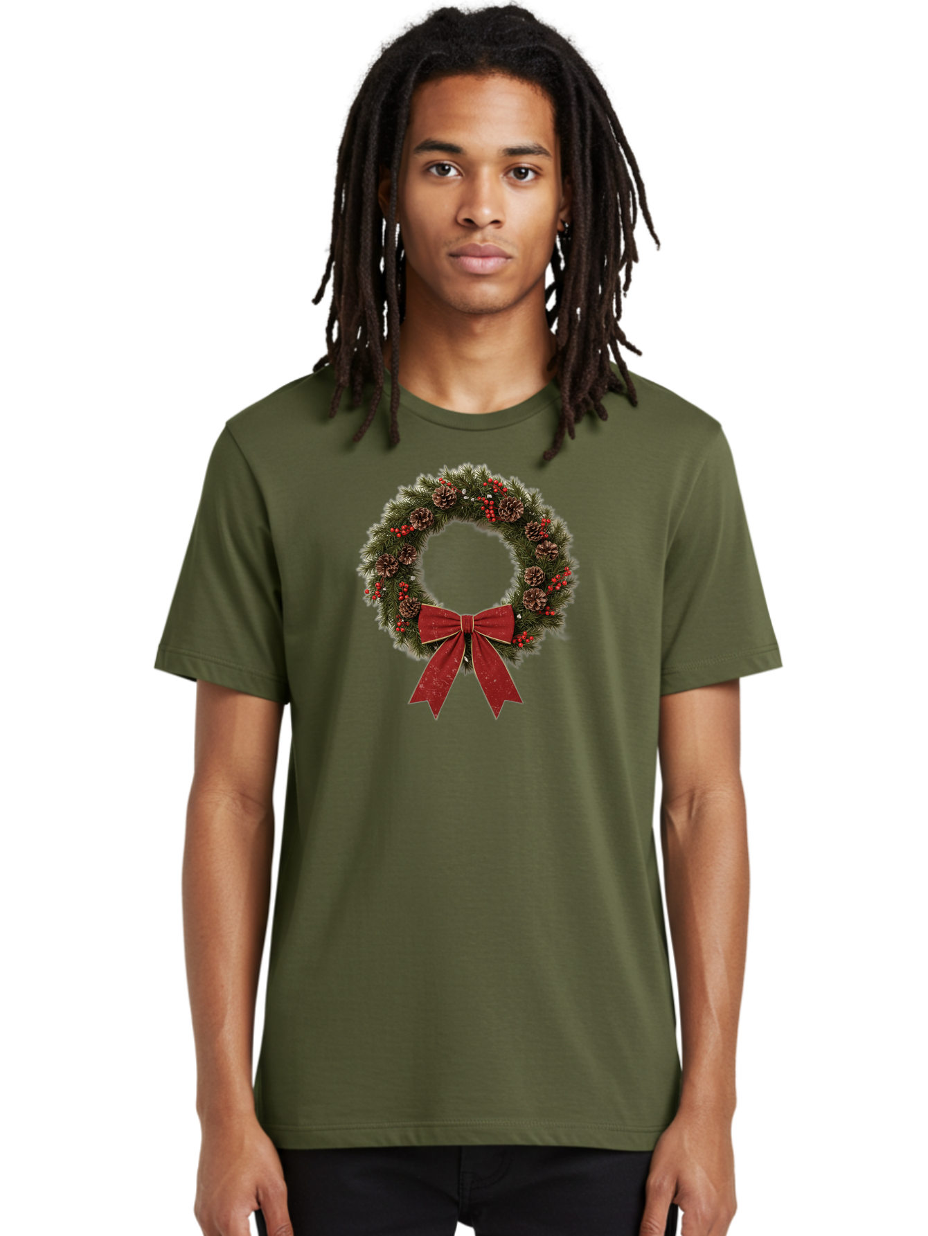 Christmas-Wreath-1 Men'S Graphic Tee, 100% Cotton, Comfortable Casual Summer Wear, Machine Washable, Christmas Wreath, Festive Decoration, Red Bow, Pinecones, Holly Berries, Evergreen Branches, Holiday Decor, Winter Wonderland, Seasonal Decor Bab754 18