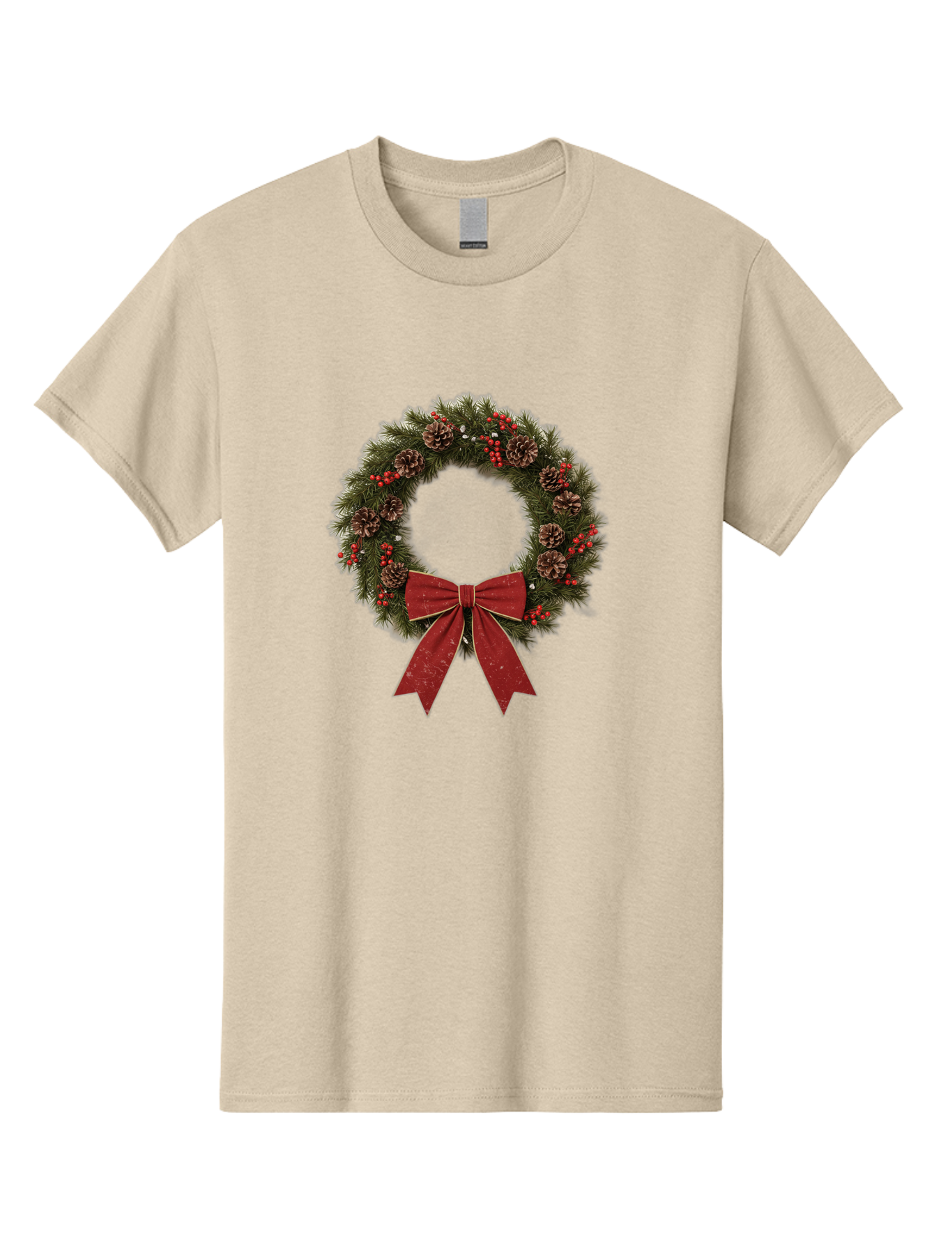 Christmas-Wreath-1 Men'S Graphic Tee, 100% Cotton, Comfortable Casual Summer Wear, Machine Washable, Christmas Wreath, Festive Decoration, Red Bow, Pinecones, Holly Berries, Evergreen Branches, Holiday Decor, Winter Wonderland, Seasonal Decor Bab754 11