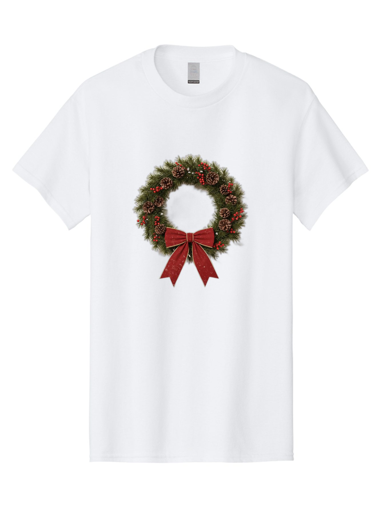Christmas-Wreath-1 Men'S Graphic Tee, 100% Cotton, Comfortable Casual Summer Wear, Machine Washable, Christmas Wreath, Festive Decoration, Red Bow, Pinecones, Holly Berries, Evergreen Branches, Holiday Decor, Winter Wonderland, Seasonal Decor Bab754 12