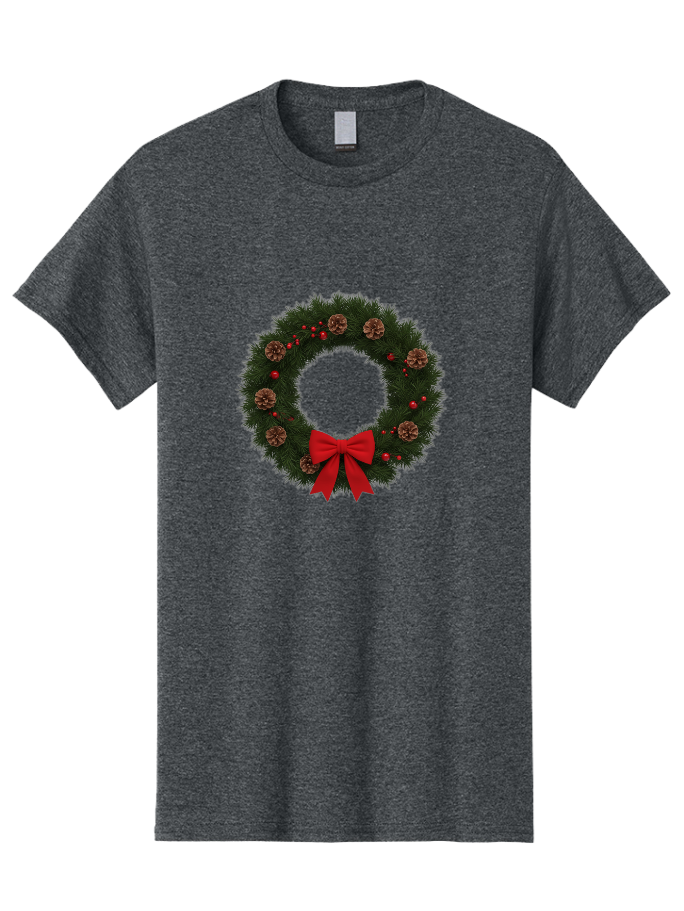 Christmas-Wreath-3 Men'S Graphic Tee, 100% Cotton, Comfortable Casual Summer Wear, Machine Washable, Christmas Wreath With Pinecones, Red Baubles, Red Bow, Festive Decorations, Holiday Decor, Evergreen Branches, Seasonal Theme, Bab756 10