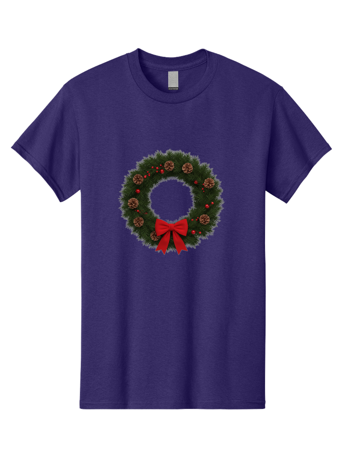 Christmas-Wreath-3 Men'S Graphic Tee, 100% Cotton, Comfortable Casual Summer Wear, Machine Washable, Christmas Wreath With Pinecones, Red Baubles, Red Bow, Festive Decorations, Holiday Decor, Evergreen Branches, Seasonal Theme, Bab756 6
