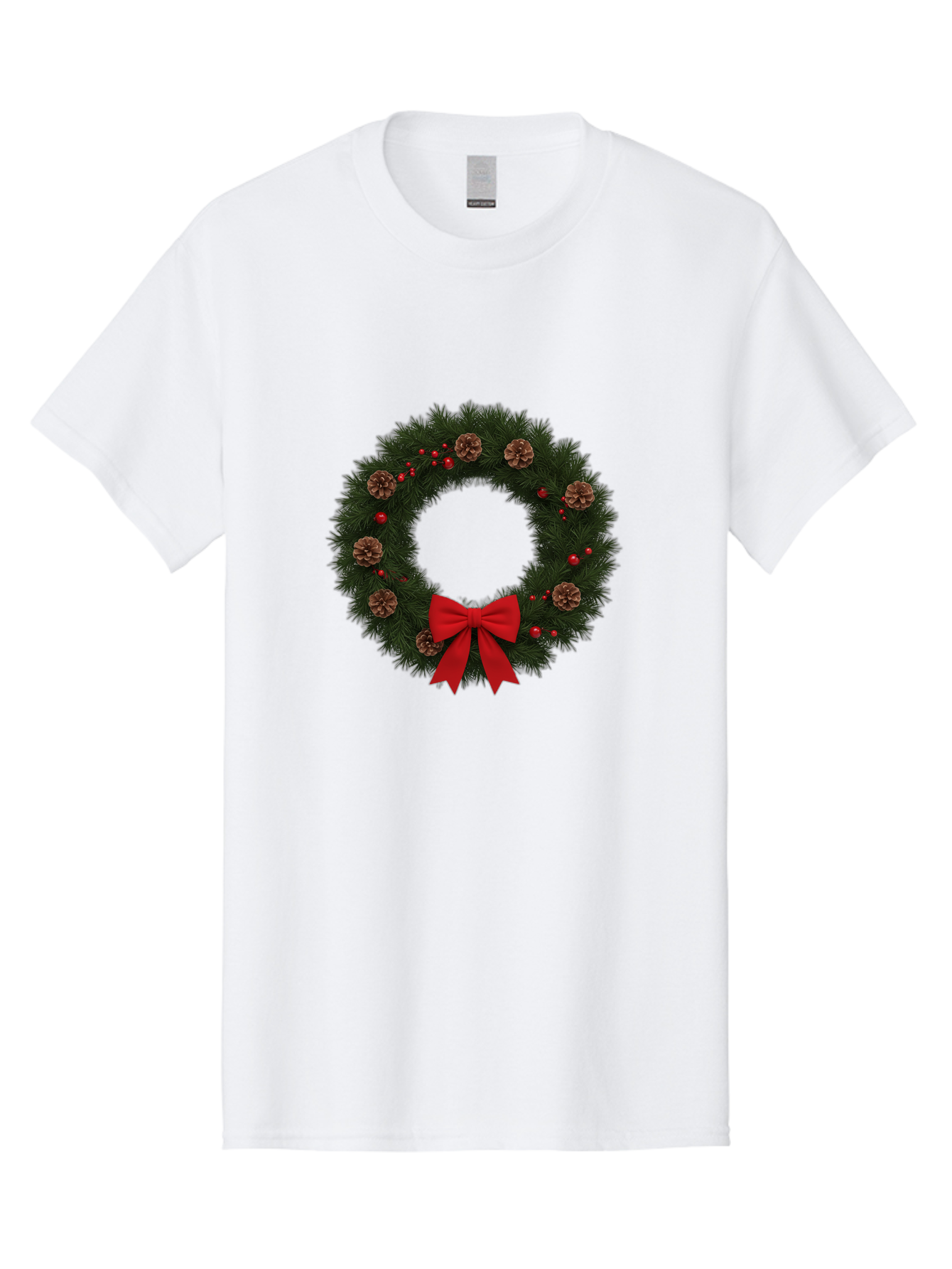 Christmas-Wreath-3 Men'S Graphic Tee, 100% Cotton, Comfortable Casual Summer Wear, Machine Washable, Christmas Wreath With Pinecones, Red Baubles, Red Bow, Festive Decorations, Holiday Decor, Evergreen Branches, Seasonal Theme, Bab756 13