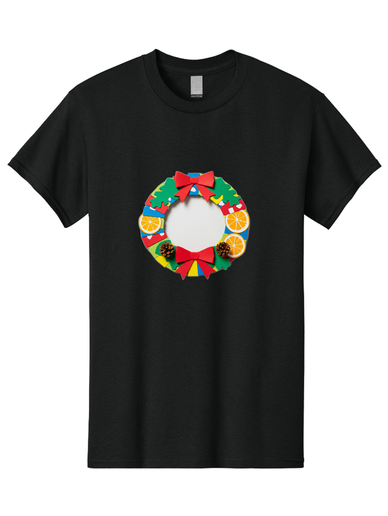 Christmas-Wreath-4 Men'S Graphic Tee, 100% Cotton, Comfortable Casual Summer Wear, Machine Washable, Colorful Christmas Wreath, Festive Decorations, Red Bows, Pine Cones, Orange Slices, Holiday Decor, Seasonal Decor, Christmas Decorations, Bab757 12