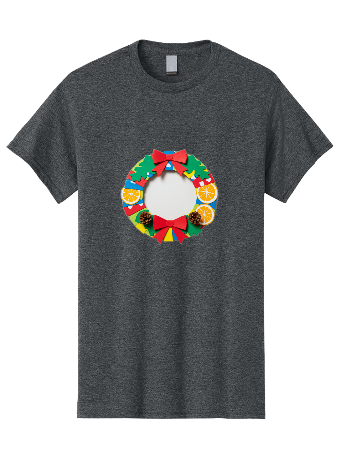 Christmas-Wreath-4 Men'S Graphic Tee, 100% Cotton, Comfortable Casual Summer Wear, Machine Washable, Colorful Christmas Wreath, Festive Decorations, Red Bows, Pine Cones, Orange Slices, Holiday Decor, Seasonal Decor, Christmas Decorations, Bab757 4
