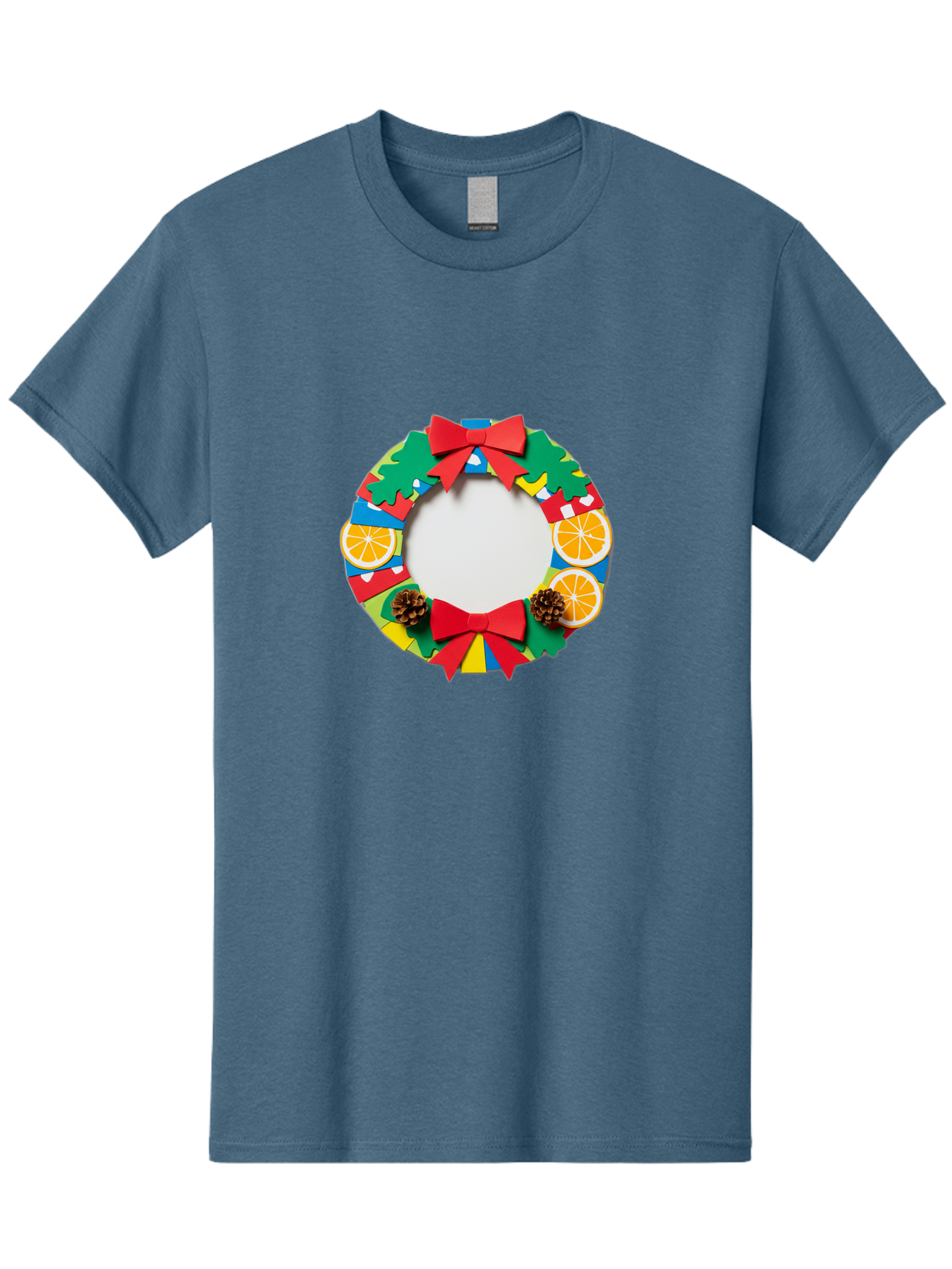 Christmas-Wreath-4 Men'S Graphic Tee, 100% Cotton, Comfortable Casual Summer Wear, Machine Washable, Colorful Christmas Wreath, Festive Decorations, Red Bows, Pine Cones, Orange Slices, Holiday Decor, Seasonal Decor, Christmas Decorations, Bab757 14