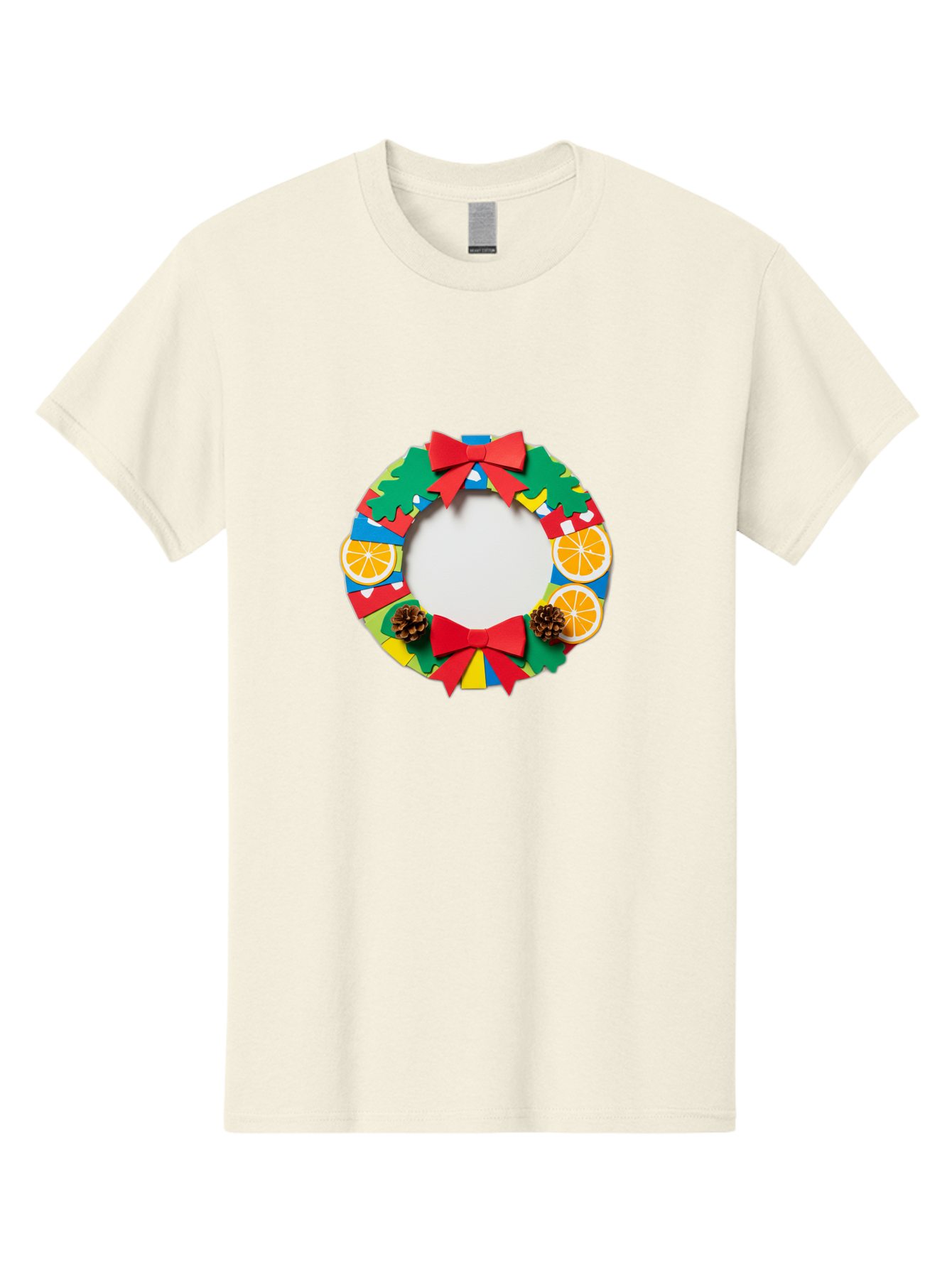 Christmas-Wreath-4 Men'S Graphic Tee, 100% Cotton, Comfortable Casual Summer Wear, Machine Washable, Colorful Christmas Wreath, Festive Decorations, Red Bows, Pine Cones, Orange Slices, Holiday Decor, Seasonal Decor, Christmas Decorations, Bab757 10