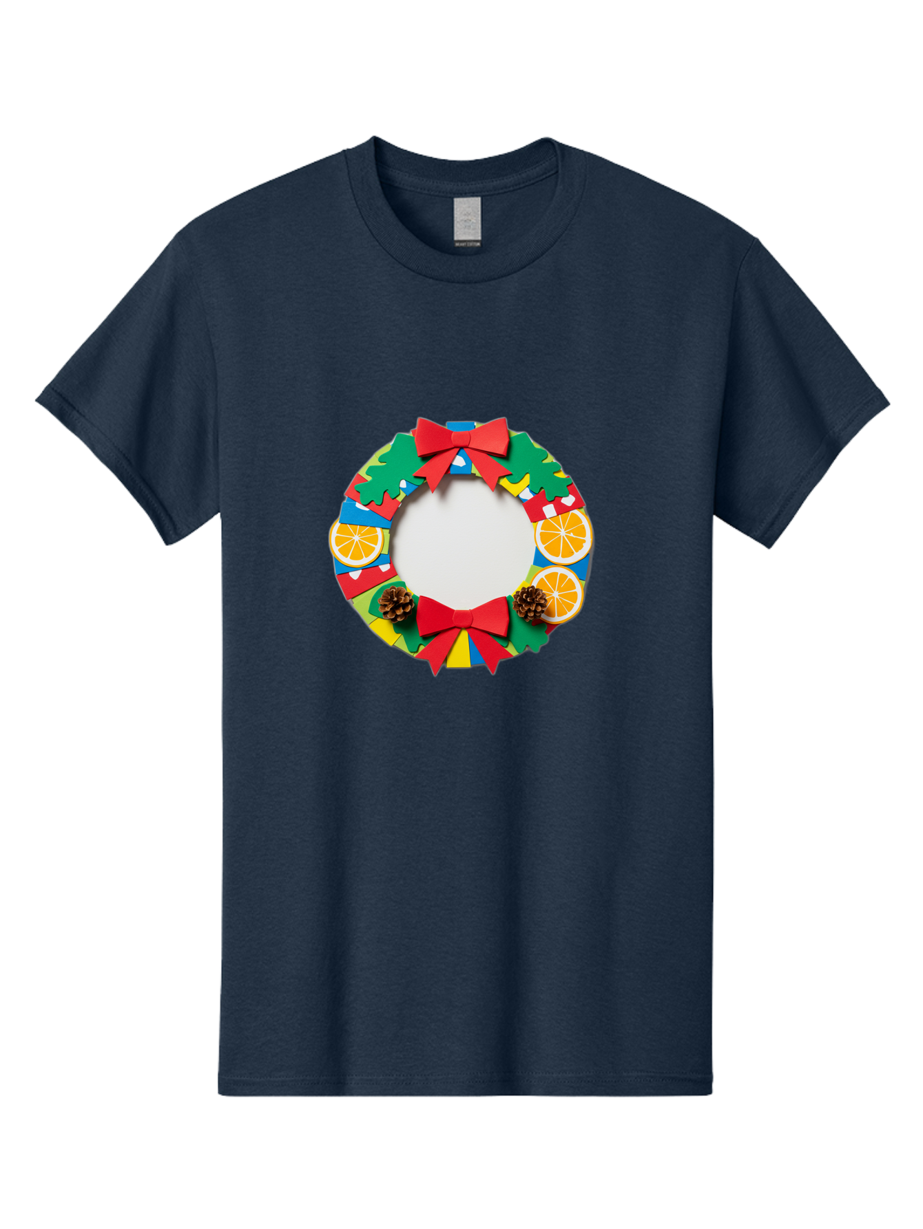 Christmas-Wreath-4 Men'S Graphic Tee, 100% Cotton, Comfortable Casual Summer Wear, Machine Washable, Colorful Christmas Wreath, Festive Decorations, Red Bows, Pine Cones, Orange Slices, Holiday Decor, Seasonal Decor, Christmas Decorations, Bab757 11