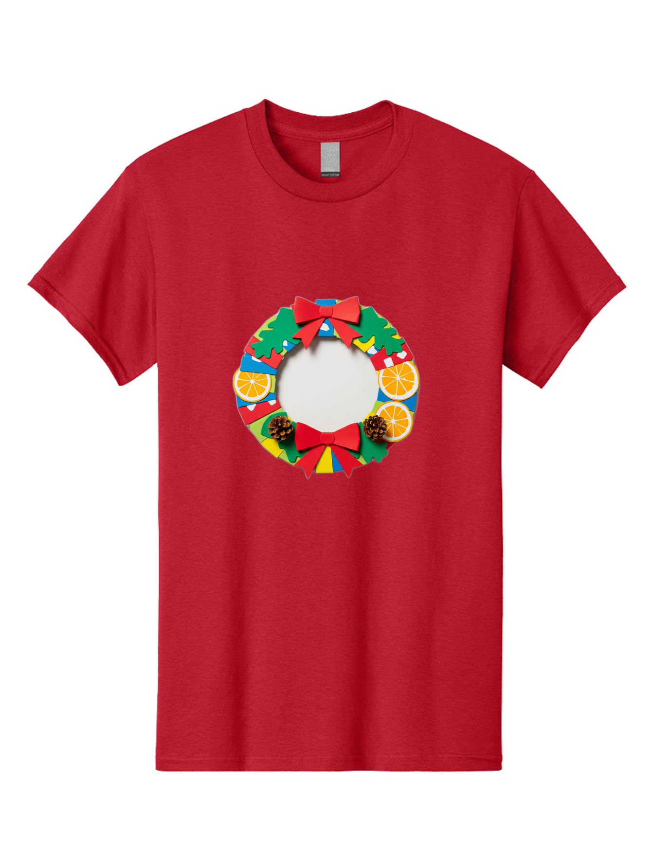 Christmas-Wreath-4 Men'S Graphic Tee, 100% Cotton, Comfortable Casual Summer Wear, Machine Washable, Colorful Christmas Wreath, Festive Decorations, Red Bows, Pine Cones, Orange Slices, Holiday Decor, Seasonal Decor, Christmas Decorations, Bab757 15