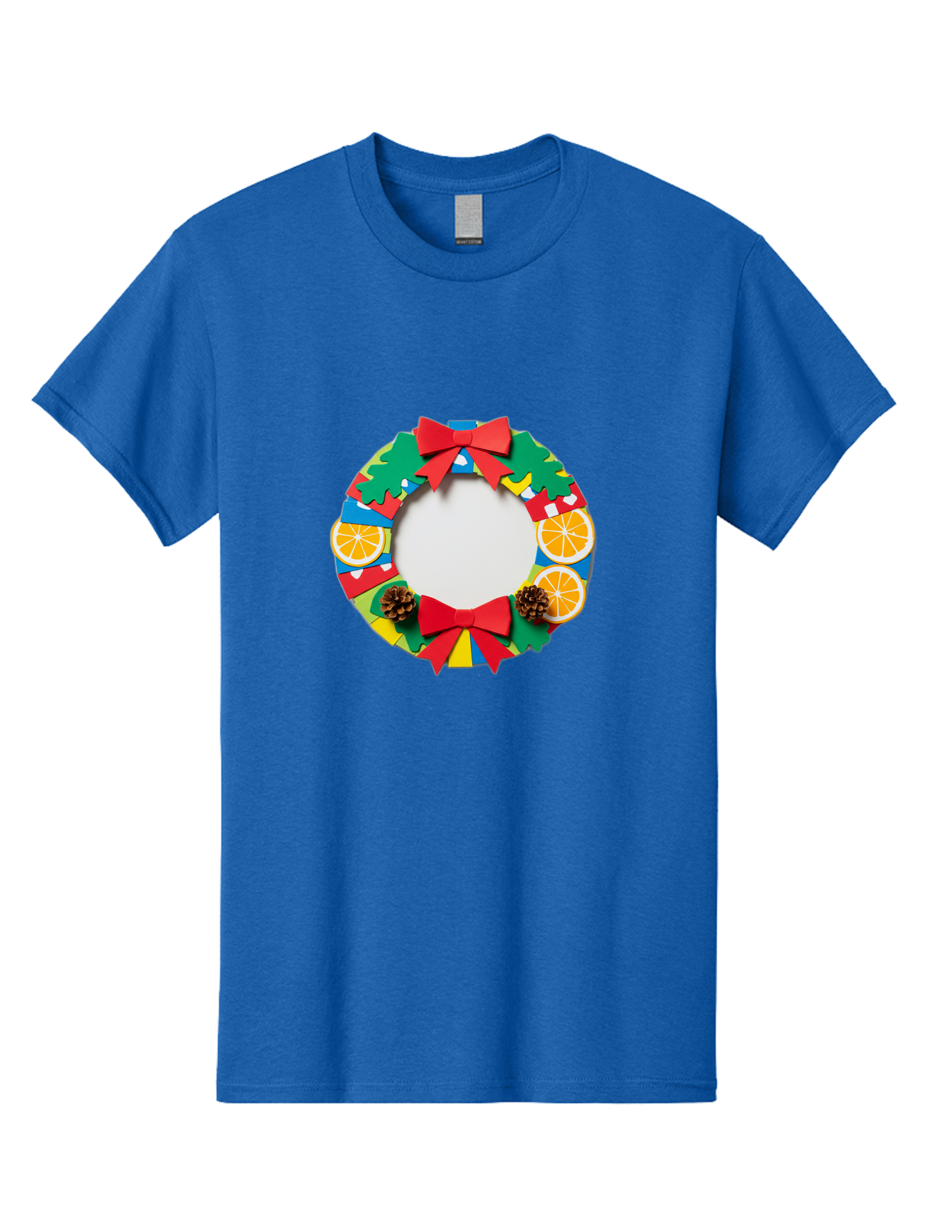 Christmas-Wreath-4 Men'S Graphic Tee, 100% Cotton, Comfortable Casual Summer Wear, Machine Washable, Colorful Christmas Wreath, Festive Decorations, Red Bows, Pine Cones, Orange Slices, Holiday Decor, Seasonal Decor, Christmas Decorations, Bab757 5