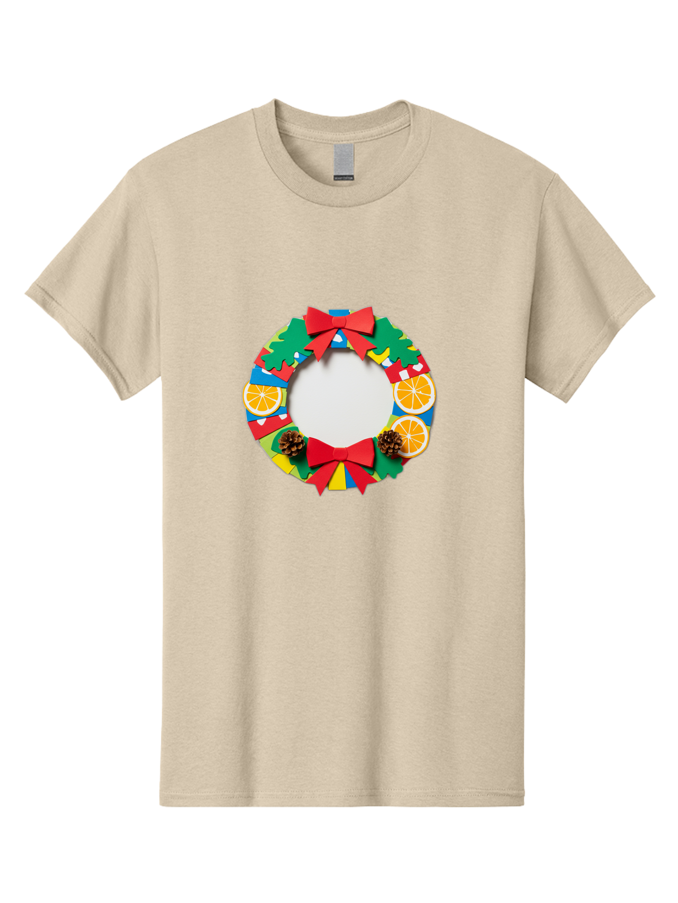Christmas-Wreath-4 Men'S Graphic Tee, 100% Cotton, Comfortable Casual Summer Wear, Machine Washable, Colorful Christmas Wreath, Festive Decorations, Red Bows, Pine Cones, Orange Slices, Holiday Decor, Seasonal Decor, Christmas Decorations, Bab757 6
