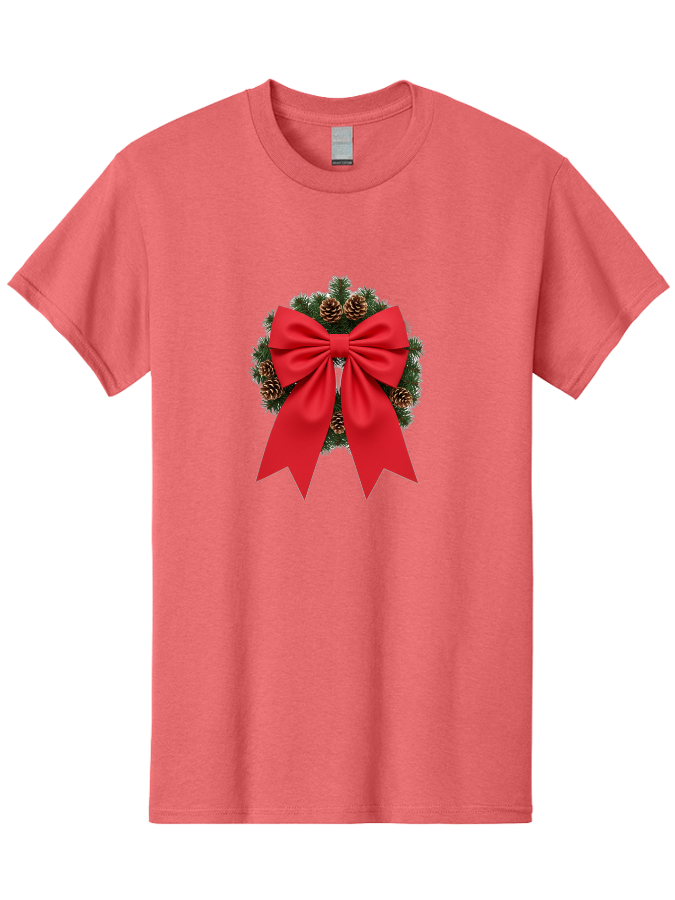 Christmas-Wreath-With-Red-Bow Men'S Graphic Tee, 100% Cotton, Comfortable Casual Summer Wear, Machine Washable, Pinecone Wreath, Christmas Decoration, Red Bow, Festive, Holiday Decor, Evergreen Branches, Satin Ribbon, Seasonal Decor, Bab758 11