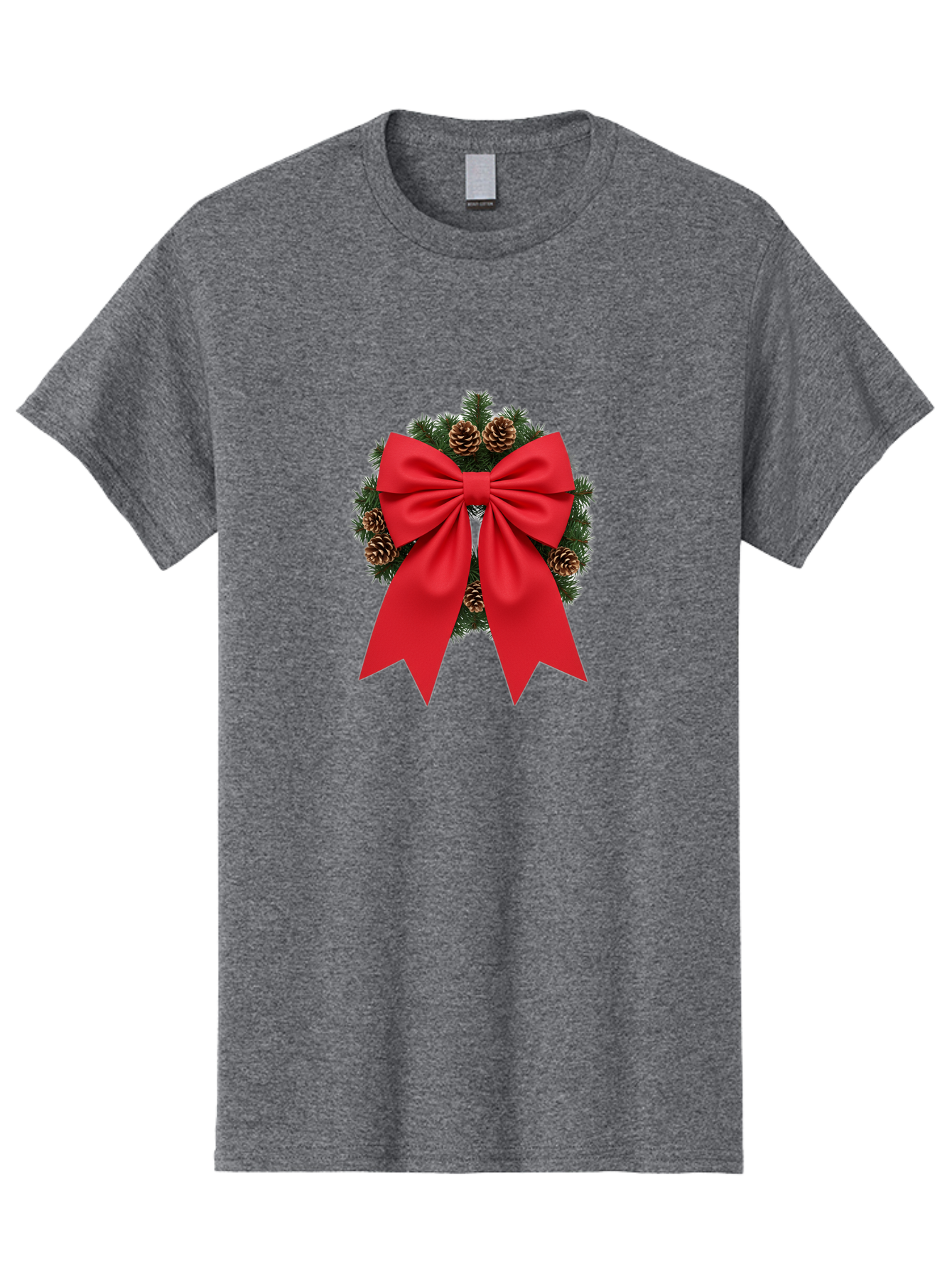 Christmas-Wreath-With-Red-Bow Men'S Graphic Tee, 100% Cotton, Comfortable Casual Summer Wear, Machine Washable, Pinecone Wreath, Christmas Decoration, Red Bow, Festive, Holiday Decor, Evergreen Branches, Satin Ribbon, Seasonal Decor, Bab758 13