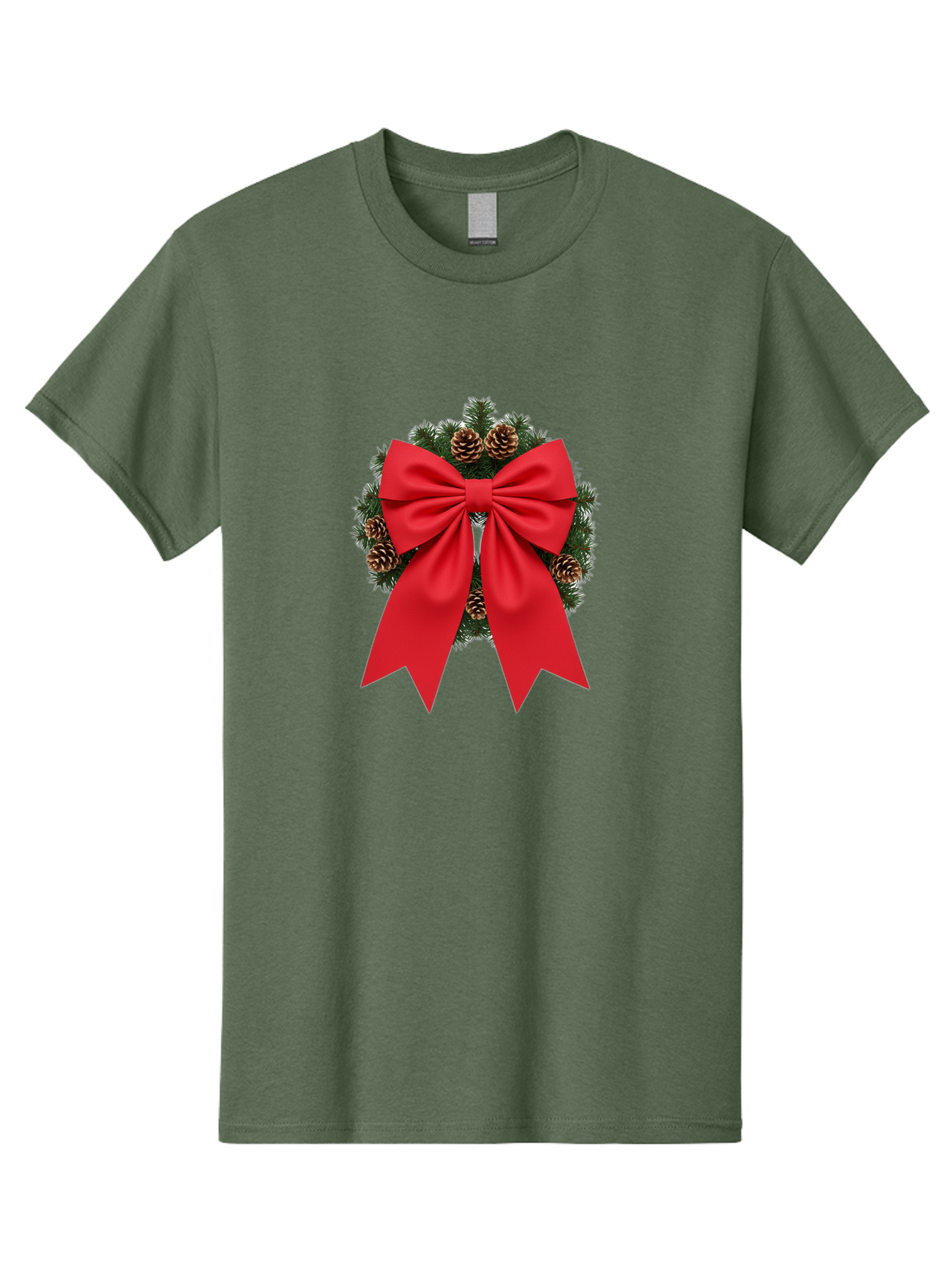 Christmas-Wreath-With-Red-Bow Men'S Graphic Tee, 100% Cotton, Comfortable Casual Summer Wear, Machine Washable, Pinecone Wreath, Christmas Decoration, Red Bow, Festive, Holiday Decor, Evergreen Branches, Satin Ribbon, Seasonal Decor, Bab758 14