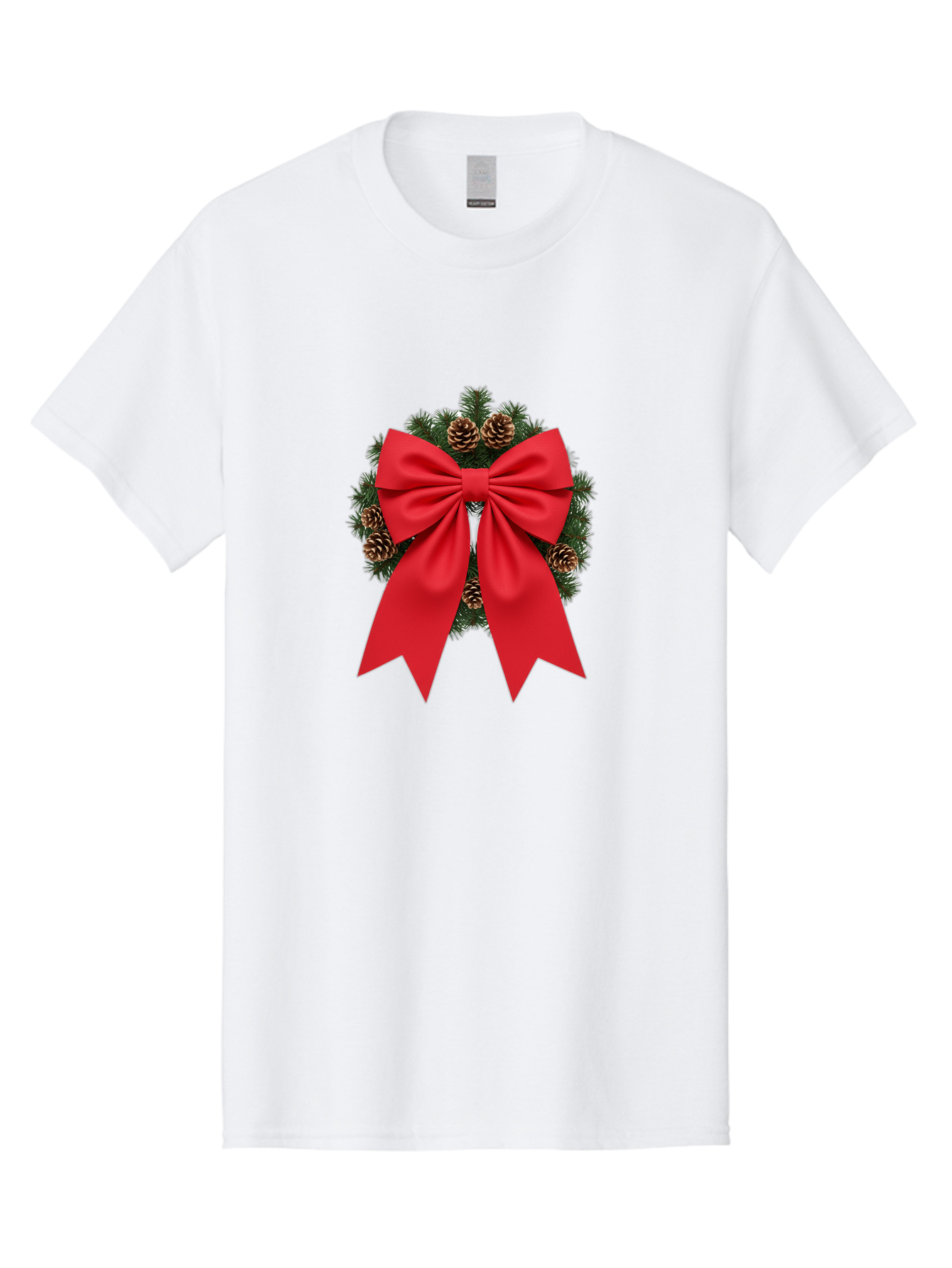 Christmas-Wreath-With-Red-Bow Men'S Graphic Tee, 100% Cotton, Comfortable Casual Summer Wear, Machine Washable, Pinecone Wreath, Christmas Decoration, Red Bow, Festive, Holiday Decor, Evergreen Branches, Satin Ribbon, Seasonal Decor, Bab758 5