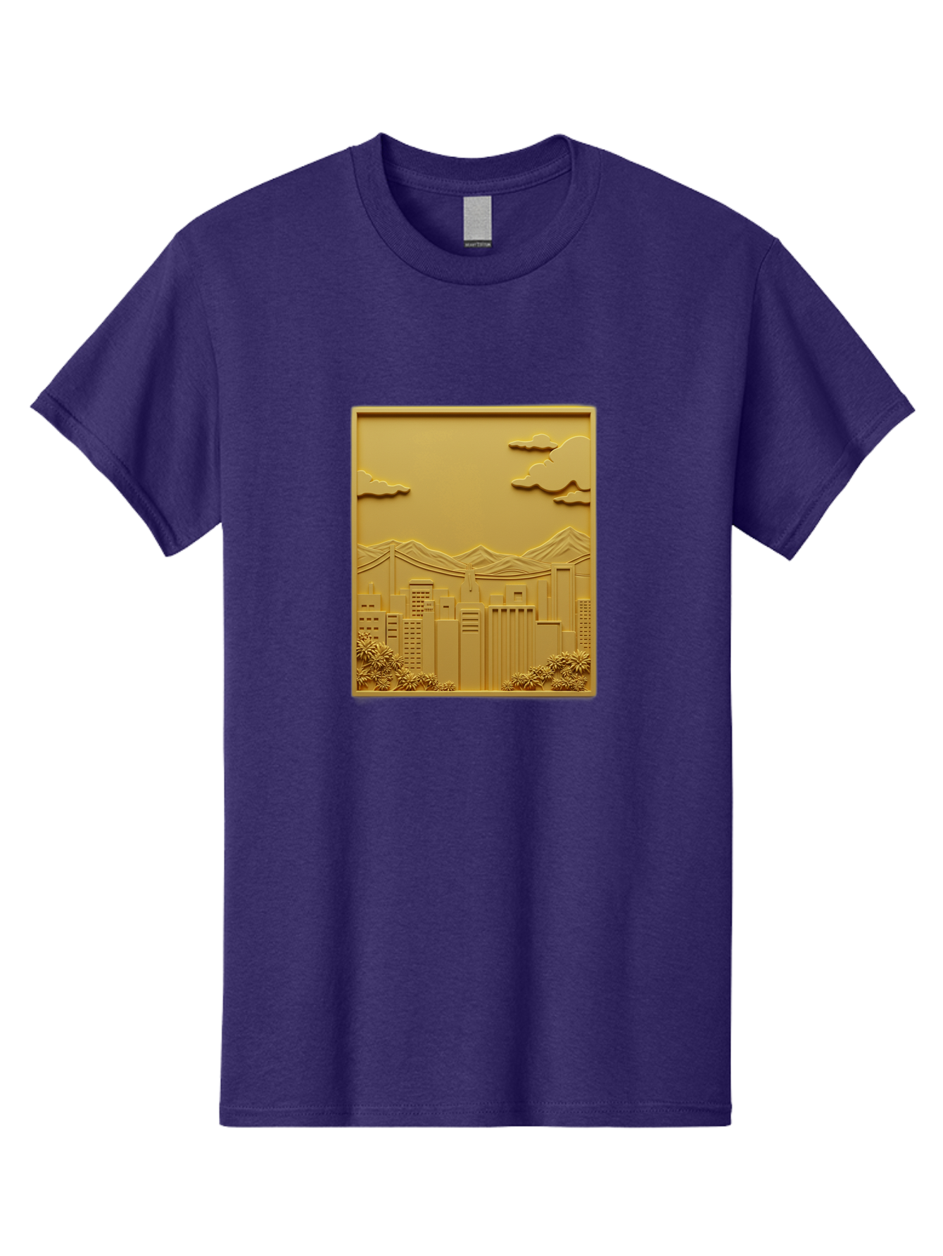 Cityscape Men'S Graphic Tee, 100% Cotton, Comfortable Casual Summer Wear, Machine Washable, Cityscape, Urban Landscape, Modern Architecture, Skyscrapers, Mountains, Clouds, 3D Artwork, Decorative Panel, Gold Tone, City View, Bab760 15