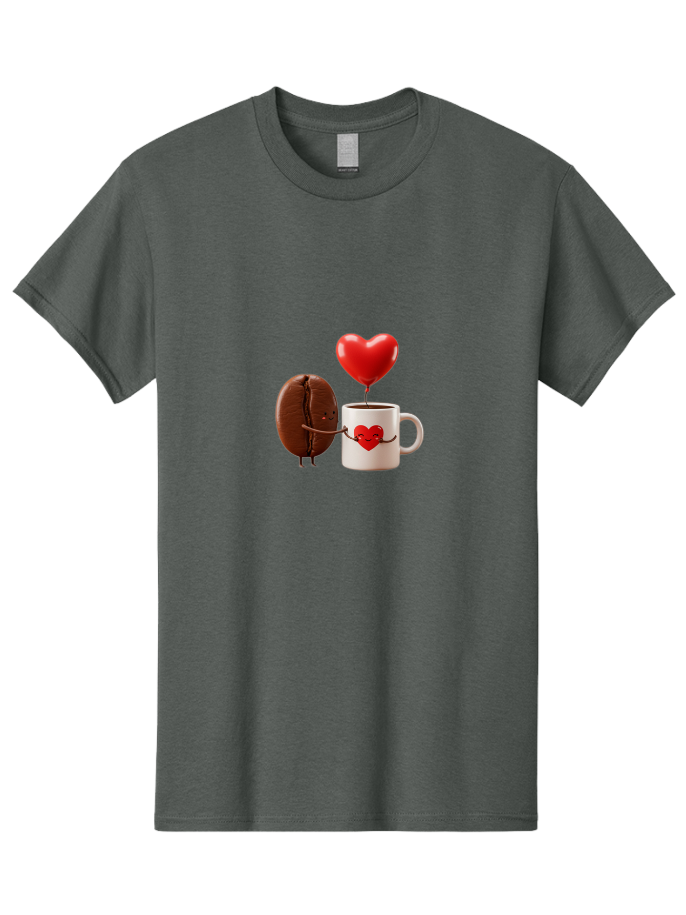 Coffee-Bean-And-Heart Men'S Graphic Tee, 100% Cotton, Comfortable Casual Summer Wear, Machine Washable, Cartoon Coffee Bean, Smiling Coffee Mug, Red Heart Balloon, Love Coffee, Adorable Characters, Coffee Lovers, Cute Illustration, Bab771 12