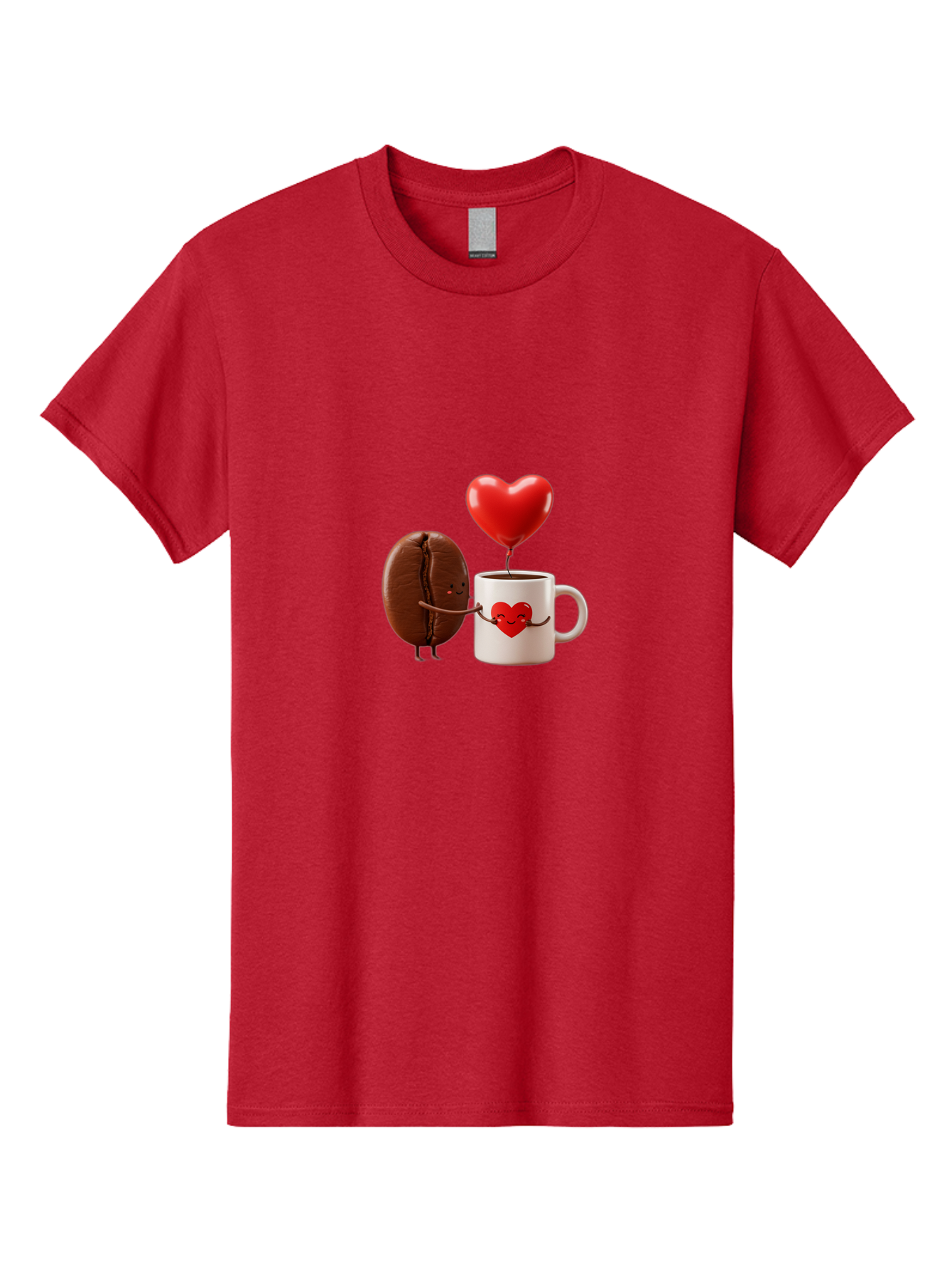 Coffee-Bean-And-Heart Men'S Graphic Tee, 100% Cotton, Comfortable Casual Summer Wear, Machine Washable, Cartoon Coffee Bean, Smiling Coffee Mug, Red Heart Balloon, Love Coffee, Adorable Characters, Coffee Lovers, Cute Illustration, Bab771 14