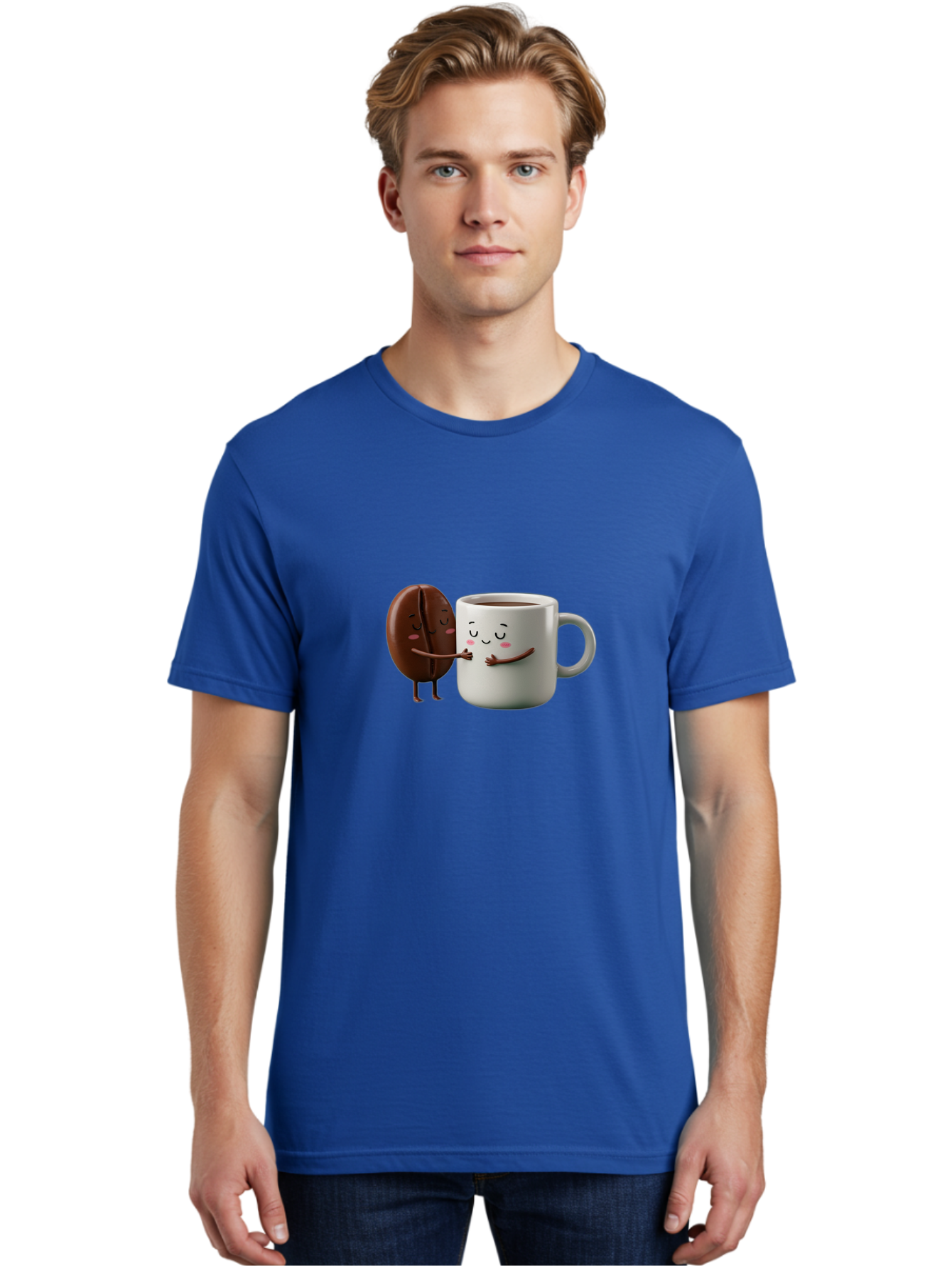 Coffee-Bean-And-Mug Men'S Graphic Tee, 100% Cotton, Comfortable Casual Summer Wear, Machine Washable, Cartoon Coffee Bean, Coffee Mug, Winking Faces, Playful Interaction, Coffee Culture, Happy Coffee, Morning Coffee, Coffee Lovers, Bab772 26