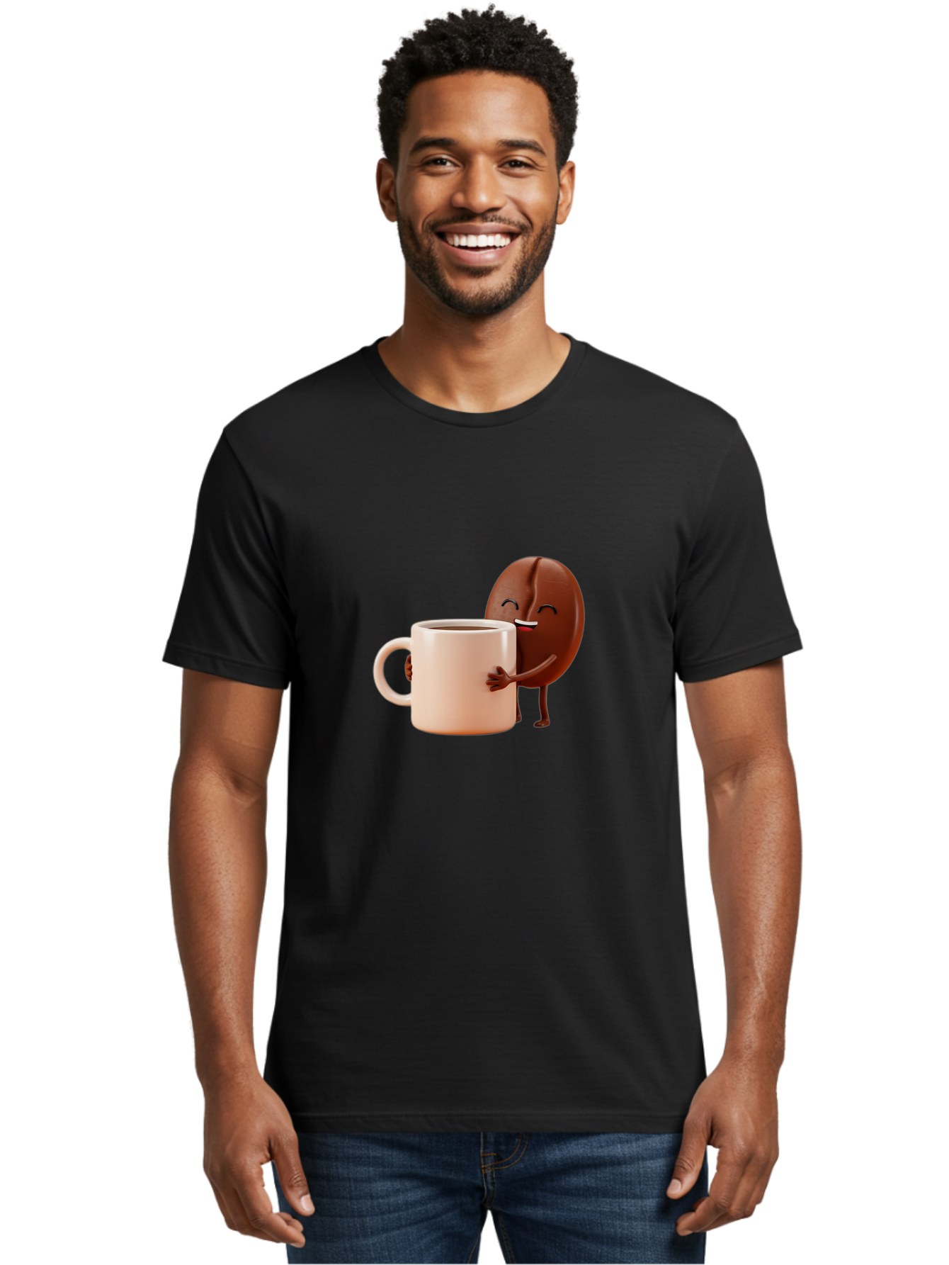 Coffee-Bean-Character-1 Men'S Graphic Tee, 100% Cotton, Comfortable Casual Summer Wear, Machine Washable, Cartoon Coffee Bean, Happy Character, Coffee Mug, Coffee Lover, Morning Pick-Me-Up, Caffeine Fix, Coffee Culture, Funny Illustration, Bab773 24