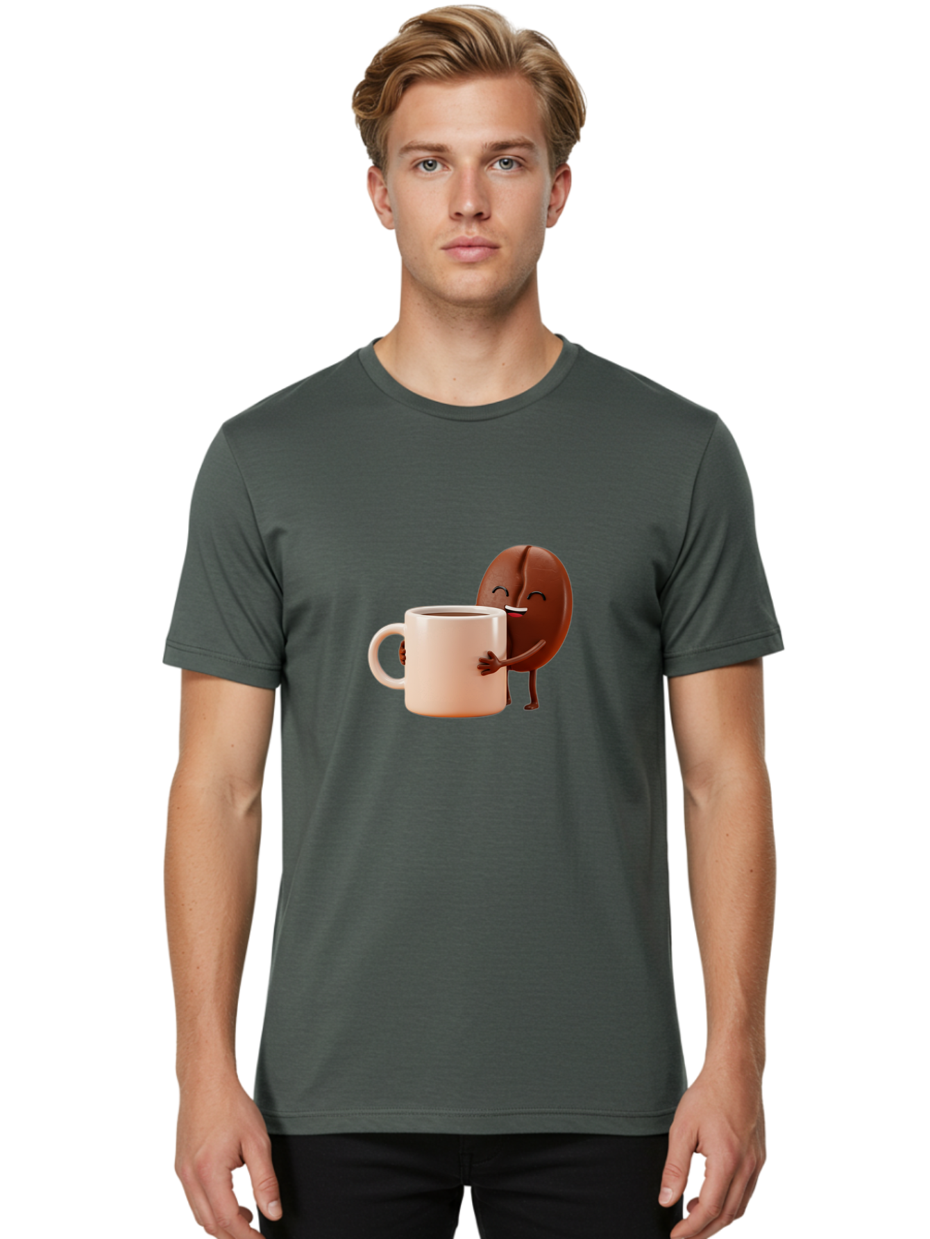Coffee-Bean-Character-1 Men'S Graphic Tee, 100% Cotton, Comfortable Casual Summer Wear, Machine Washable, Cartoon Coffee Bean, Happy Character, Coffee Mug, Coffee Lover, Morning Pick-Me-Up, Caffeine Fix, Coffee Culture, Funny Illustration, Bab773 16