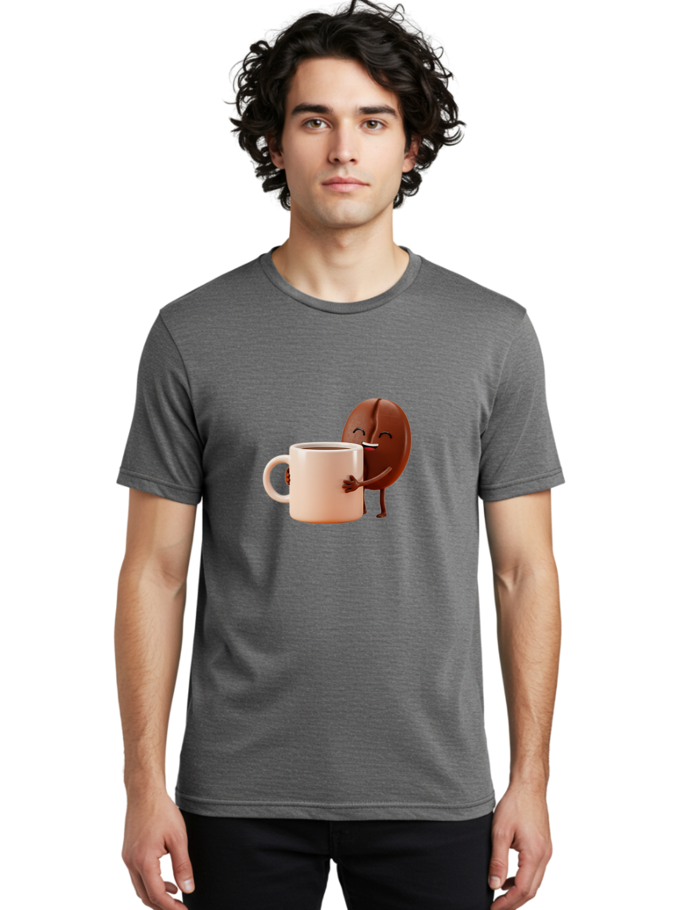 Coffee-Bean-Character-1 Men'S Graphic Tee, 100% Cotton, Comfortable Casual Summer Wear, Machine Washable, Cartoon Coffee Bean, Happy Character, Coffee Mug, Coffee Lover, Morning Pick-Me-Up, Caffeine Fix, Coffee Culture, Funny Illustration, Bab773 27