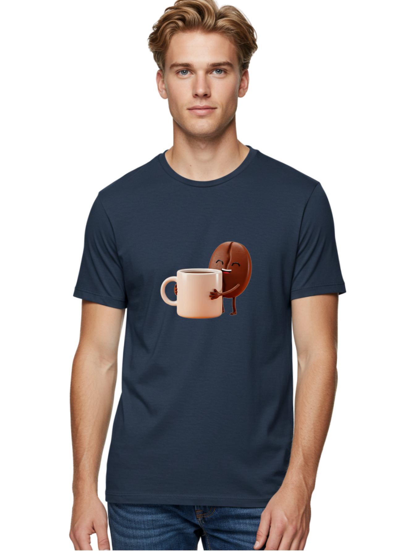 Coffee-Bean-Character-1 Men'S Graphic Tee, 100% Cotton, Comfortable Casual Summer Wear, Machine Washable, Cartoon Coffee Bean, Happy Character, Coffee Mug, Coffee Lover, Morning Pick-Me-Up, Caffeine Fix, Coffee Culture, Funny Illustration, Bab773 22