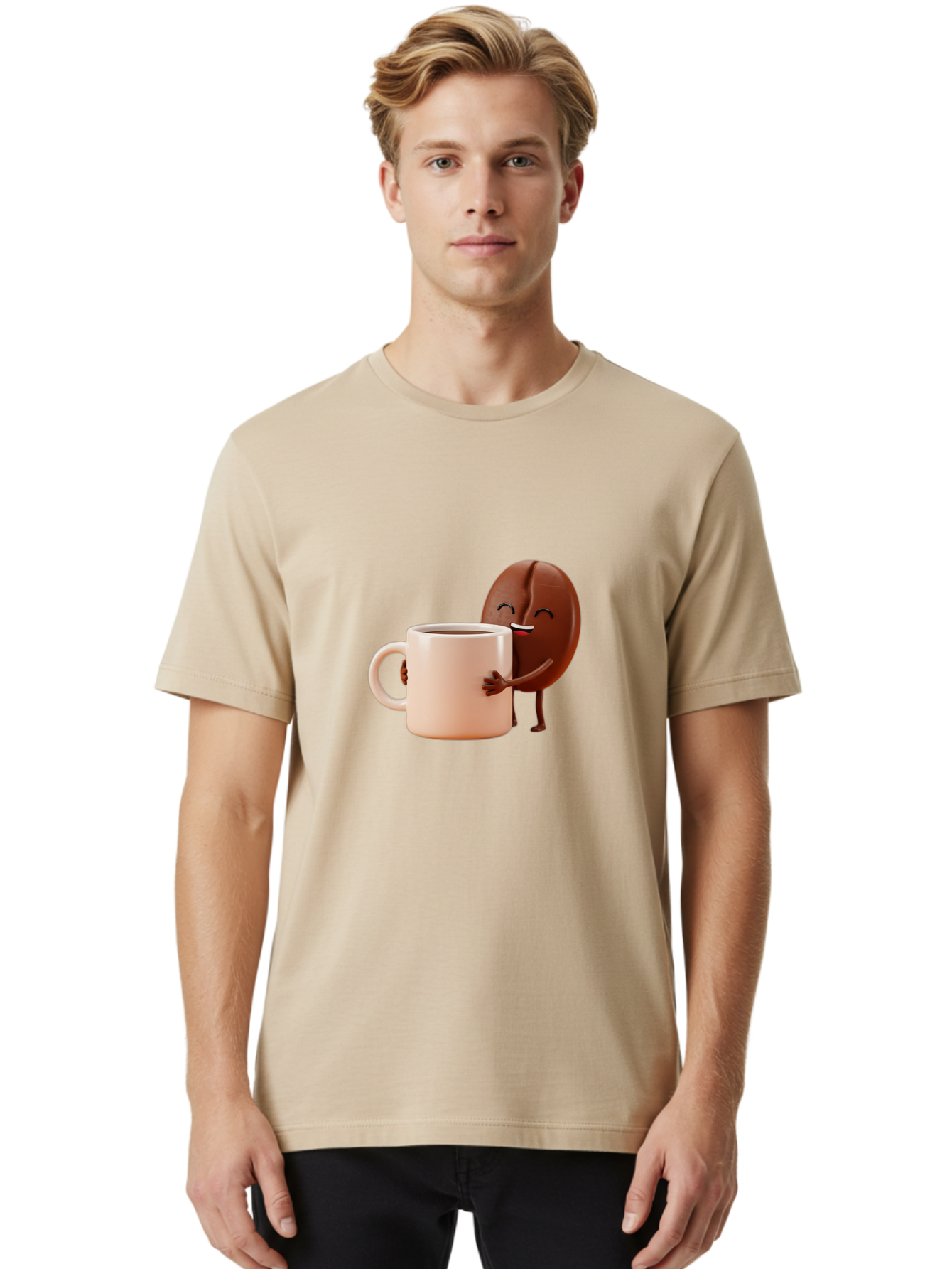 Coffee-Bean-Character-1 Men'S Graphic Tee, 100% Cotton, Comfortable Casual Summer Wear, Machine Washable, Cartoon Coffee Bean, Happy Character, Coffee Mug, Coffee Lover, Morning Pick-Me-Up, Caffeine Fix, Coffee Culture, Funny Illustration, Bab773 25