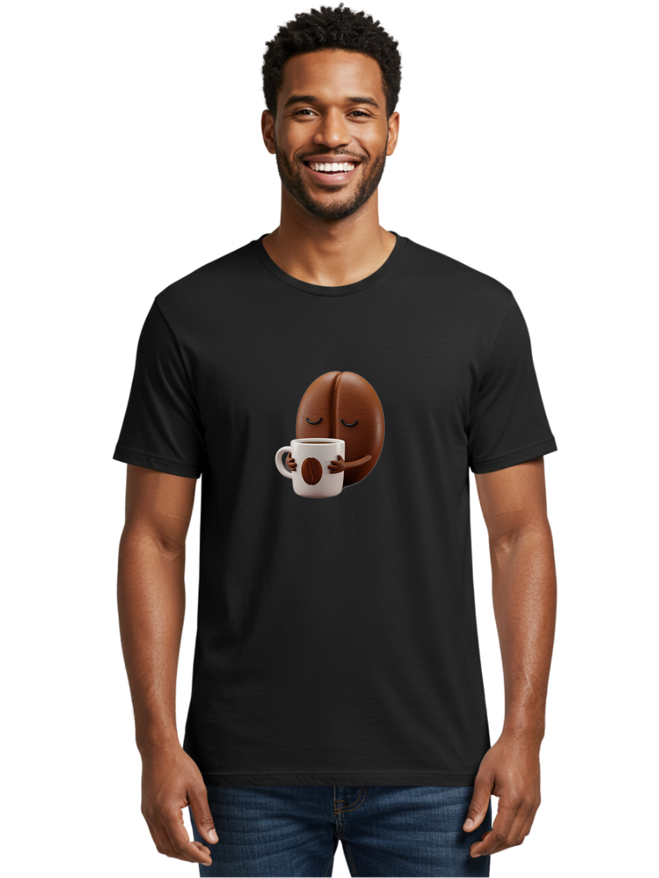 Coffee-Bean-Character-2 Men'S Graphic Tee, 100% Cotton, Comfortable Casual Summer Wear, Machine Washable, Cartoon Coffee Bean, Coffee Mug, Relaxed Atmosphere, Happy Character, Coffee Break, Morning Coffee, Caffeine Boost, Coffee Lover, Bab774 16