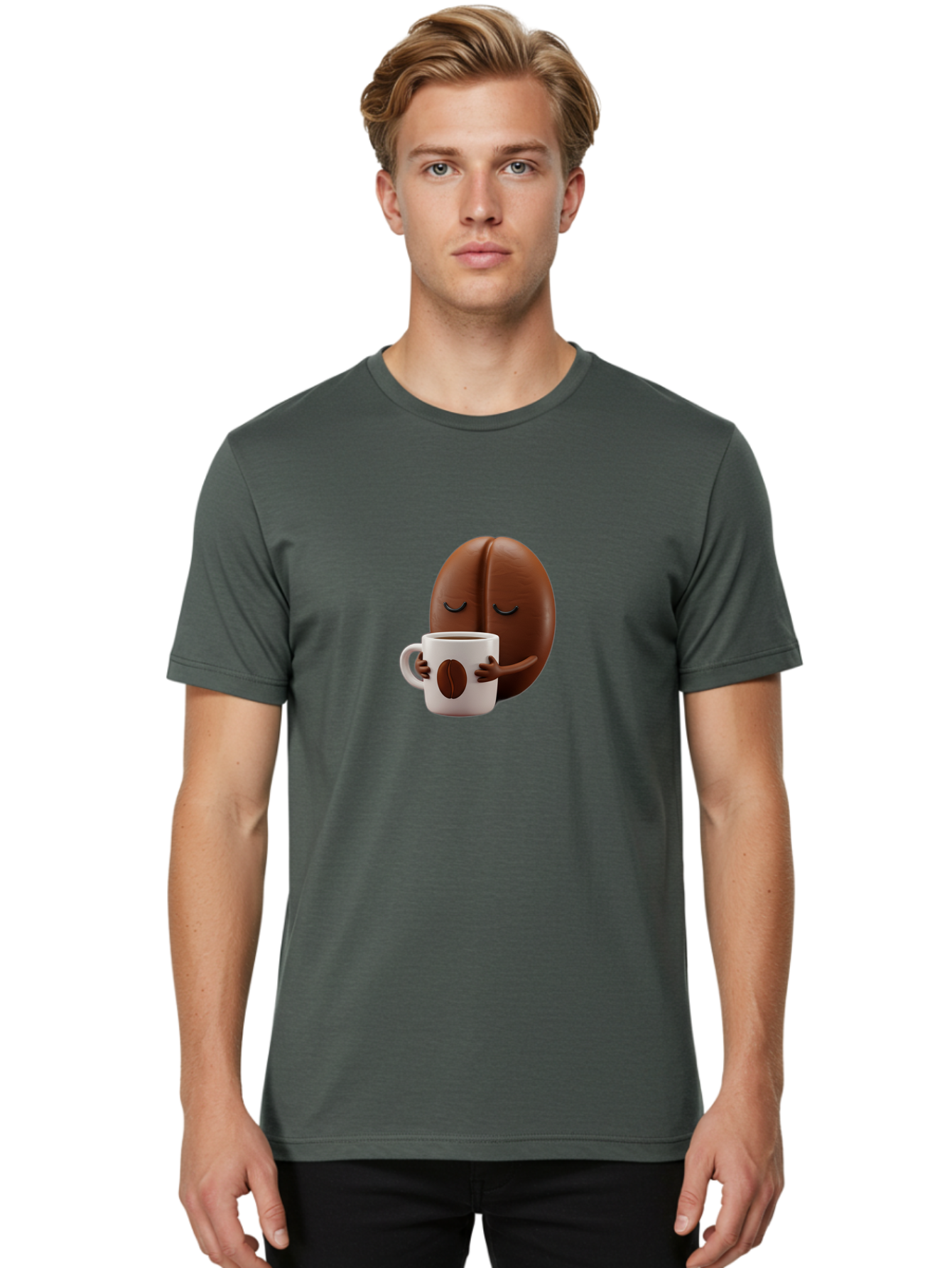 Coffee-Bean-Character-2 Men'S Graphic Tee, 100% Cotton, Comfortable Casual Summer Wear, Machine Washable, Cartoon Coffee Bean, Coffee Mug, Relaxed Atmosphere, Happy Character, Coffee Break, Morning Coffee, Caffeine Boost, Coffee Lover, Bab774 18