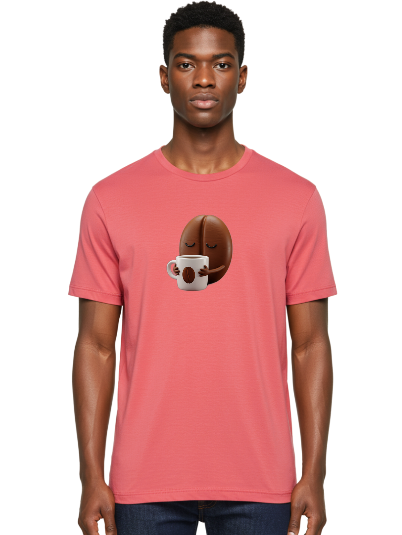 Coffee-Bean-Character-2 Men'S Graphic Tee, 100% Cotton, Comfortable Casual Summer Wear, Machine Washable, Cartoon Coffee Bean, Coffee Mug, Relaxed Atmosphere, Happy Character, Coffee Break, Morning Coffee, Caffeine Boost, Coffee Lover, Bab774 27