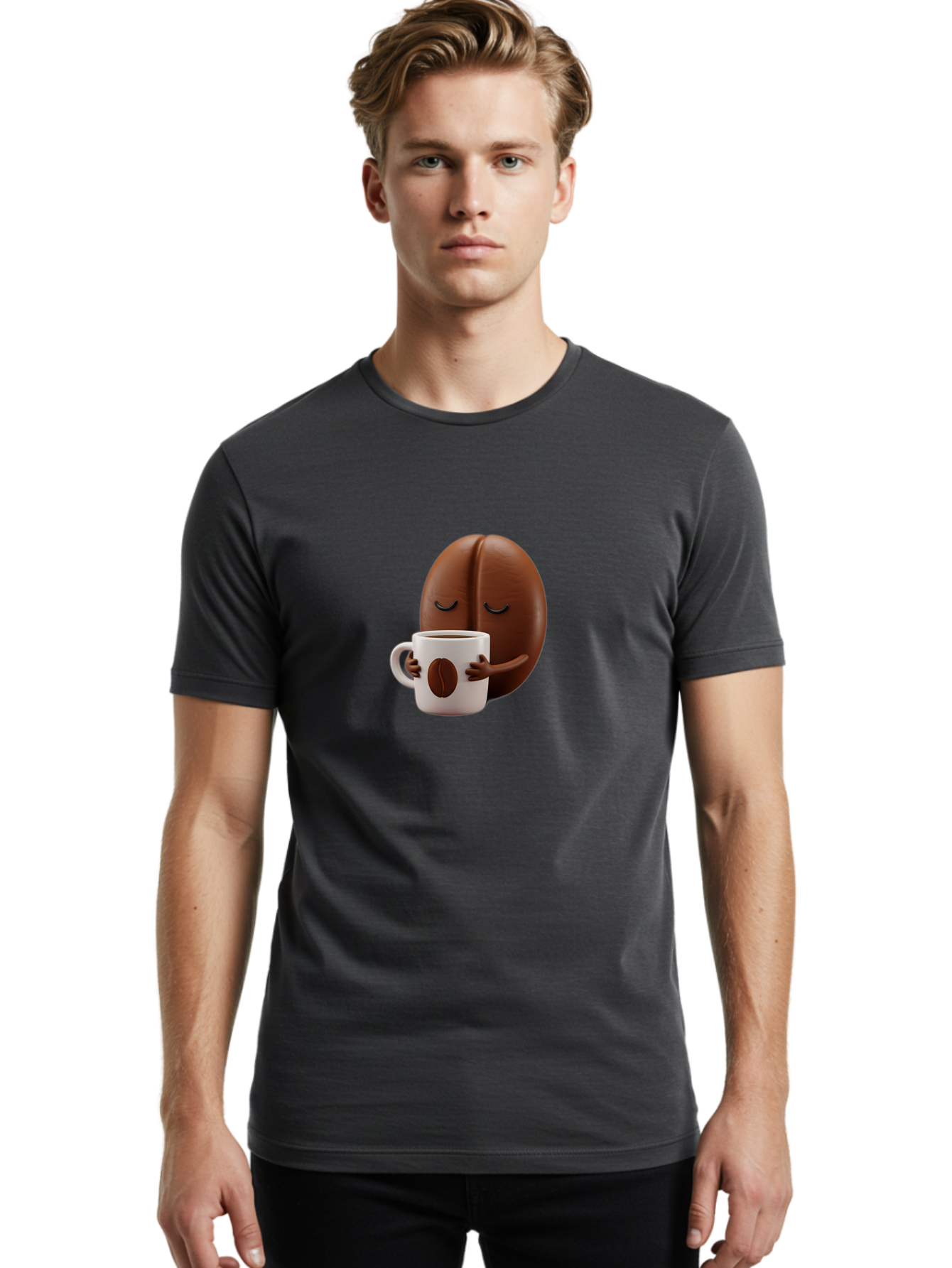 Coffee-Bean-Character-2 Men'S Graphic Tee, 100% Cotton, Comfortable Casual Summer Wear, Machine Washable, Cartoon Coffee Bean, Coffee Mug, Relaxed Atmosphere, Happy Character, Coffee Break, Morning Coffee, Caffeine Boost, Coffee Lover, Bab774 17