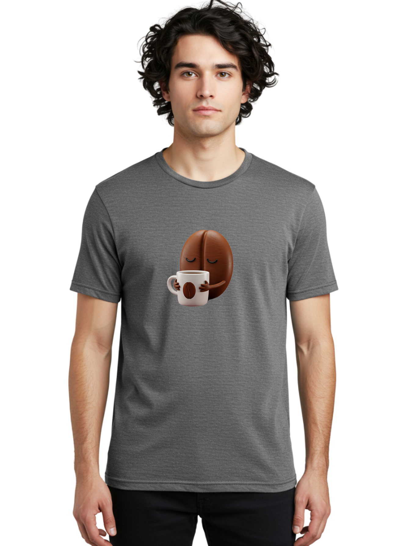 Coffee-Bean-Character-2 Men'S Graphic Tee, 100% Cotton, Comfortable Casual Summer Wear, Machine Washable, Cartoon Coffee Bean, Coffee Mug, Relaxed Atmosphere, Happy Character, Coffee Break, Morning Coffee, Caffeine Boost, Coffee Lover, Bab774 30