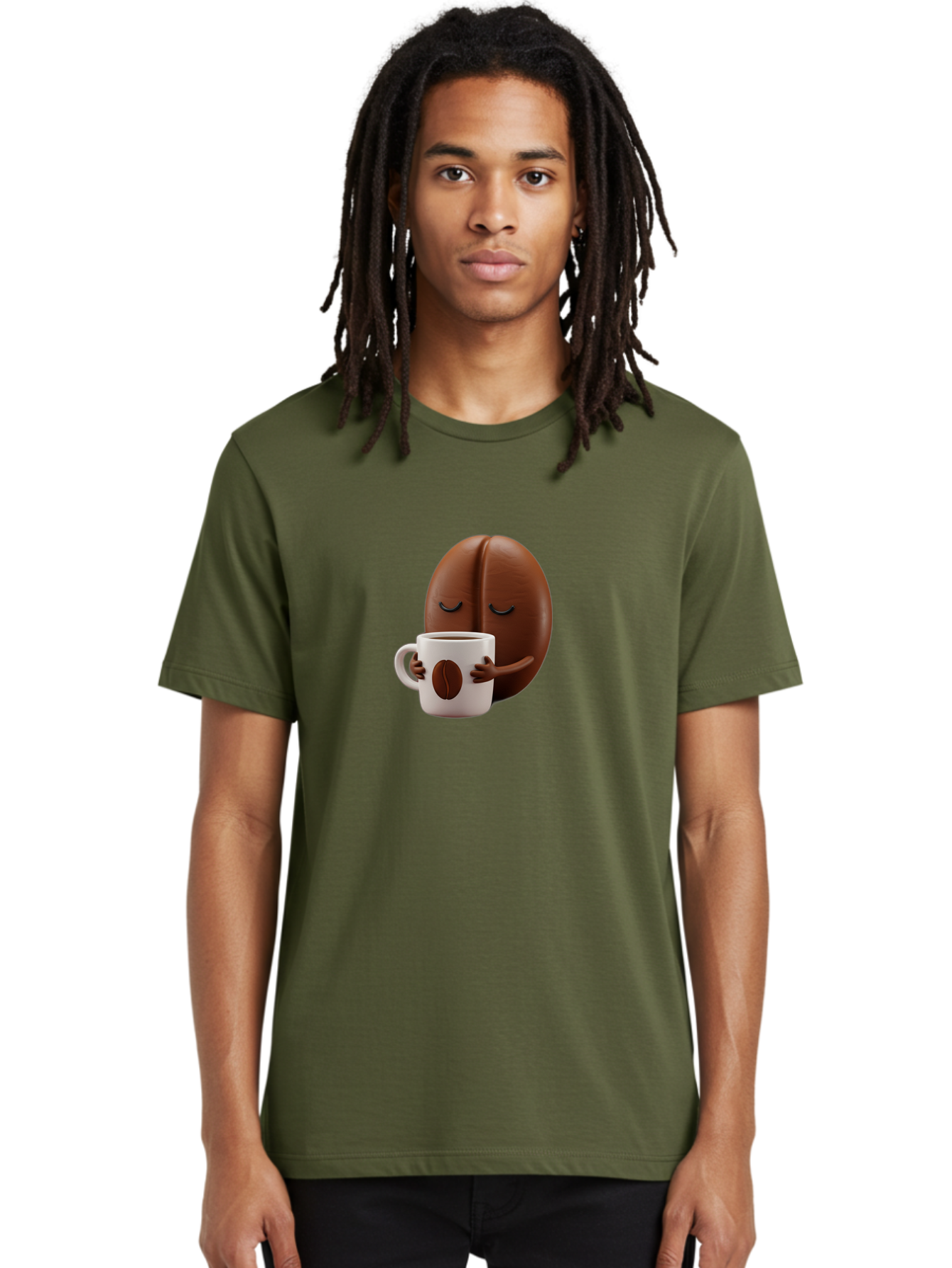 Coffee-Bean-Character-2 Men'S Graphic Tee, 100% Cotton, Comfortable Casual Summer Wear, Machine Washable, Cartoon Coffee Bean, Coffee Mug, Relaxed Atmosphere, Happy Character, Coffee Break, Morning Coffee, Caffeine Boost, Coffee Lover, Bab774 21