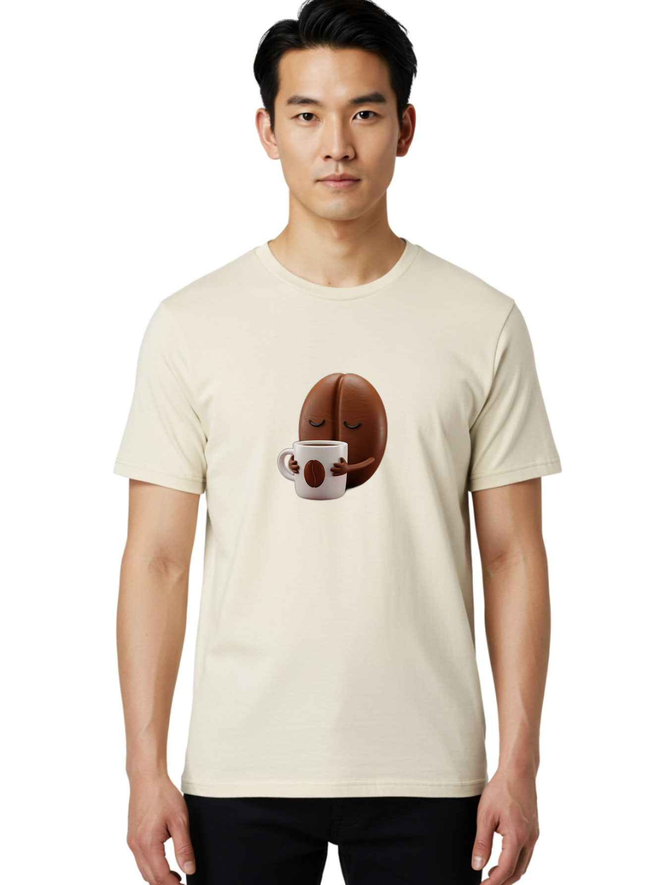 Coffee-Bean-Character-2 Men'S Graphic Tee, 100% Cotton, Comfortable Casual Summer Wear, Machine Washable, Cartoon Coffee Bean, Coffee Mug, Relaxed Atmosphere, Happy Character, Coffee Break, Morning Coffee, Caffeine Boost, Coffee Lover, Bab774 19